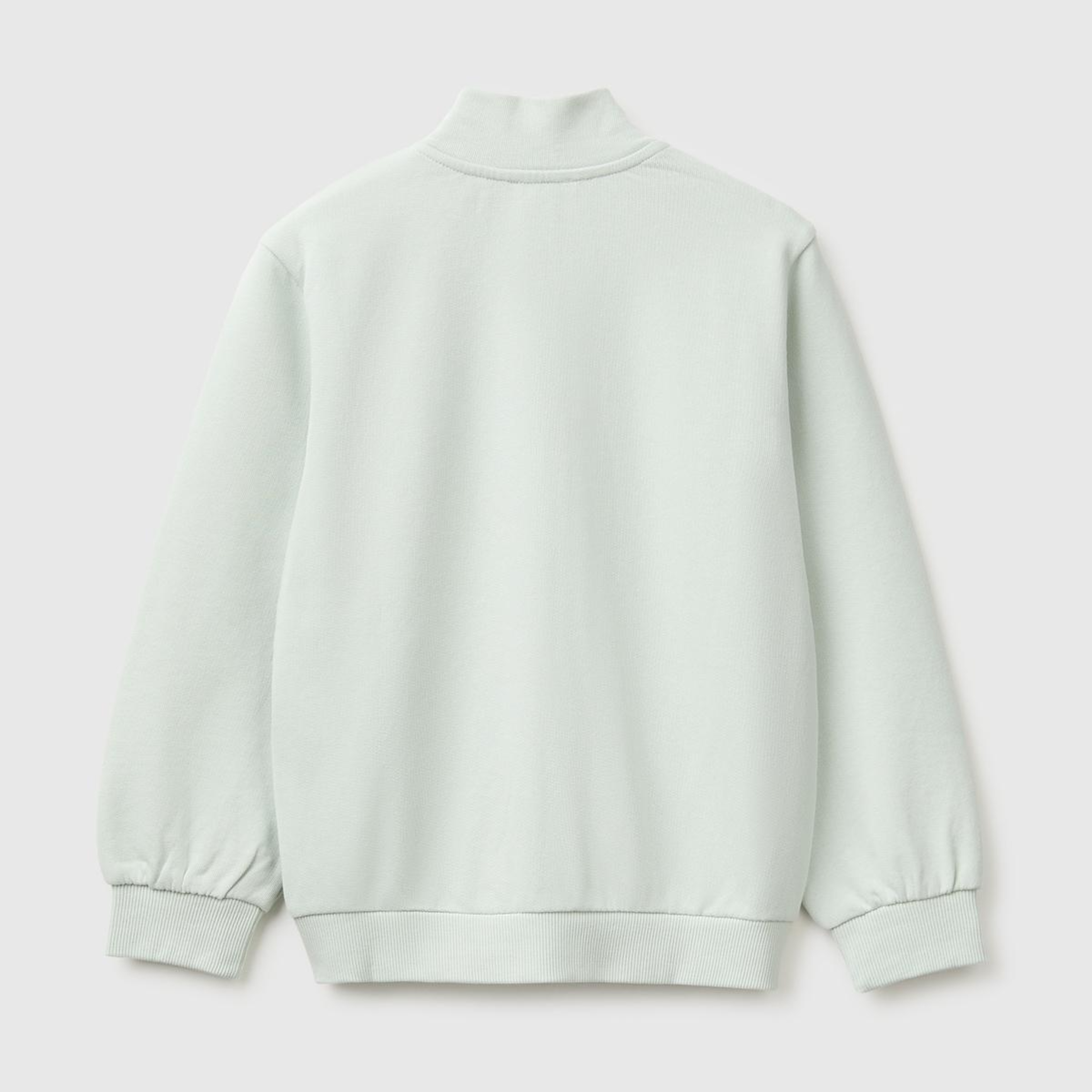 Kız Çocuk Su Yeşili Önü İşlemeli Ribanalı Boğazlı Fermuarlı Dik Yaka Sweatshirt