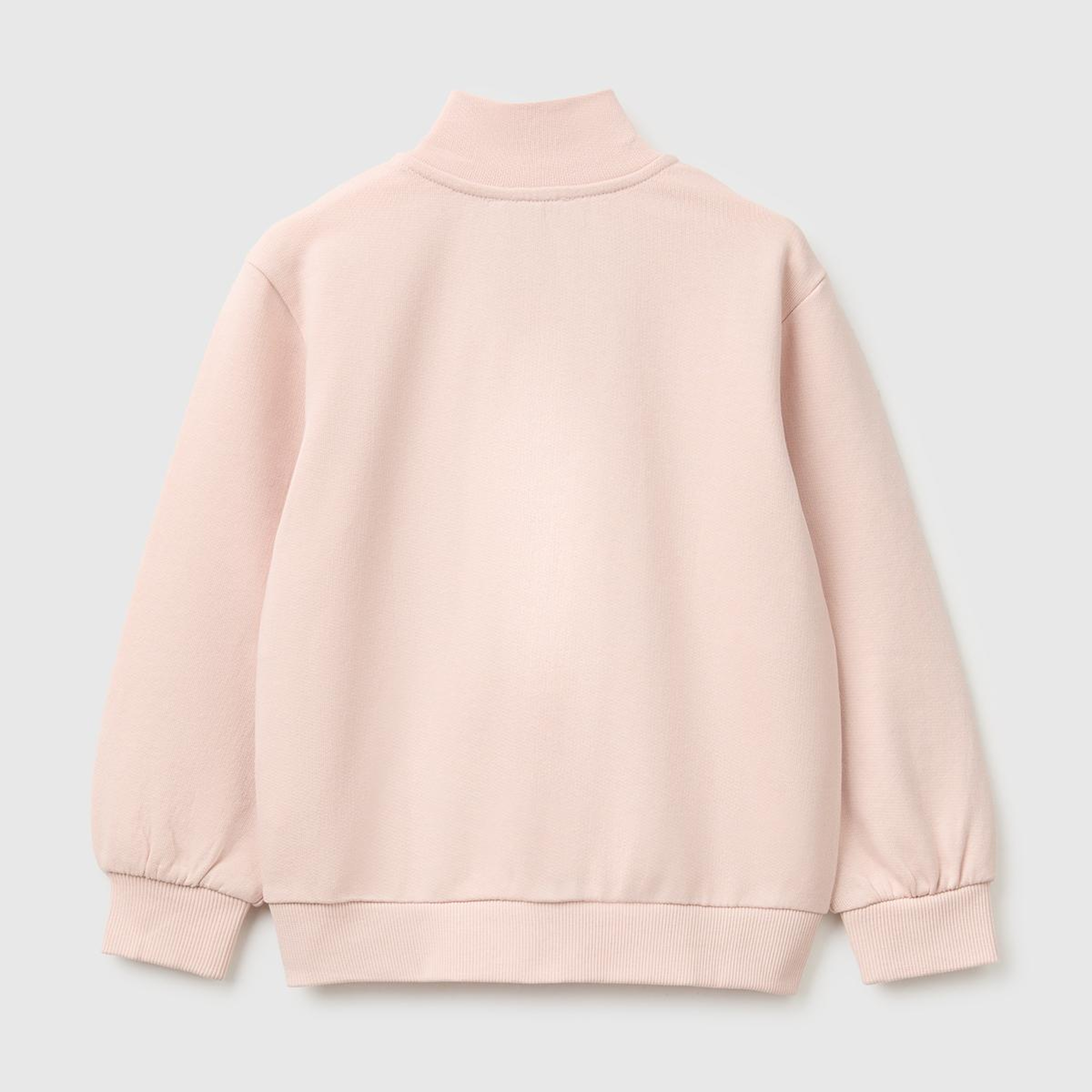 Kız Çocuk Pudra Önü İşlemeli Ribanalı Boğazlı Fermuarlı Dik Yaka Sweatshirt