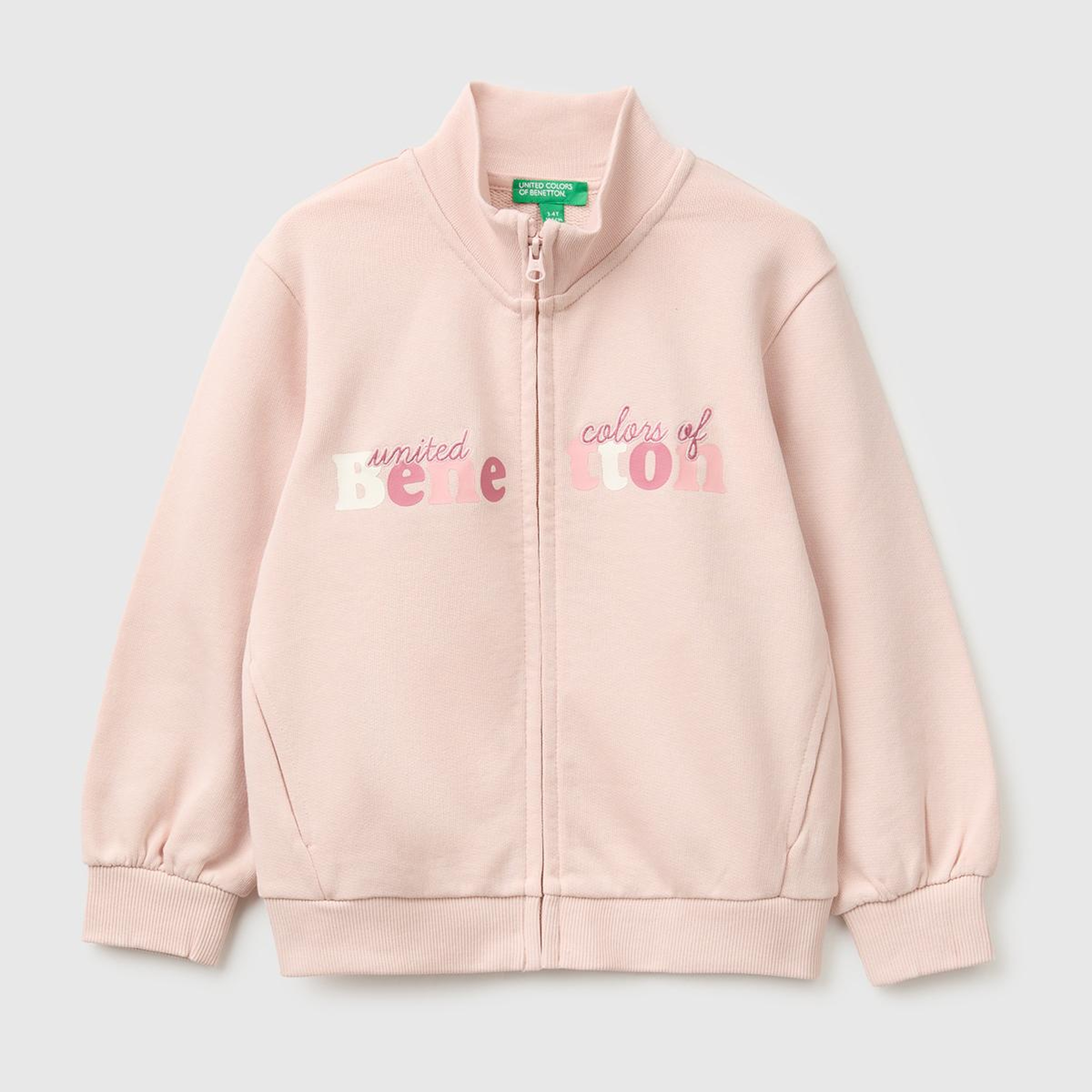 Kız Çocuk Pudra Önü İşlemeli Ribanalı Boğazlı Fermuarlı Dik Yaka Sweatshirt