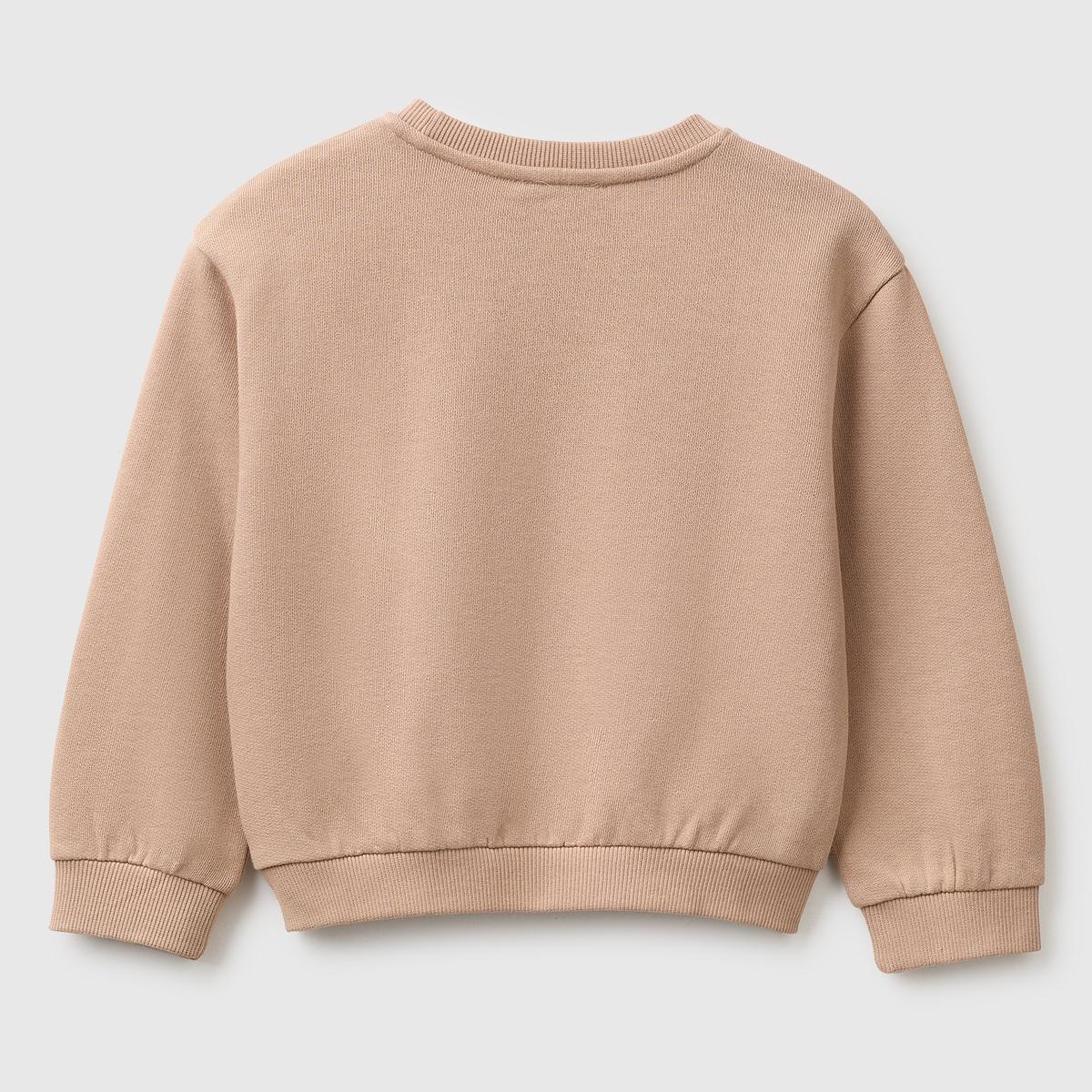 Kız Çocuk Sütlü Kahve Önü İşlemeli Uzun Kollu Bisiklet Yaka Sweatshirt