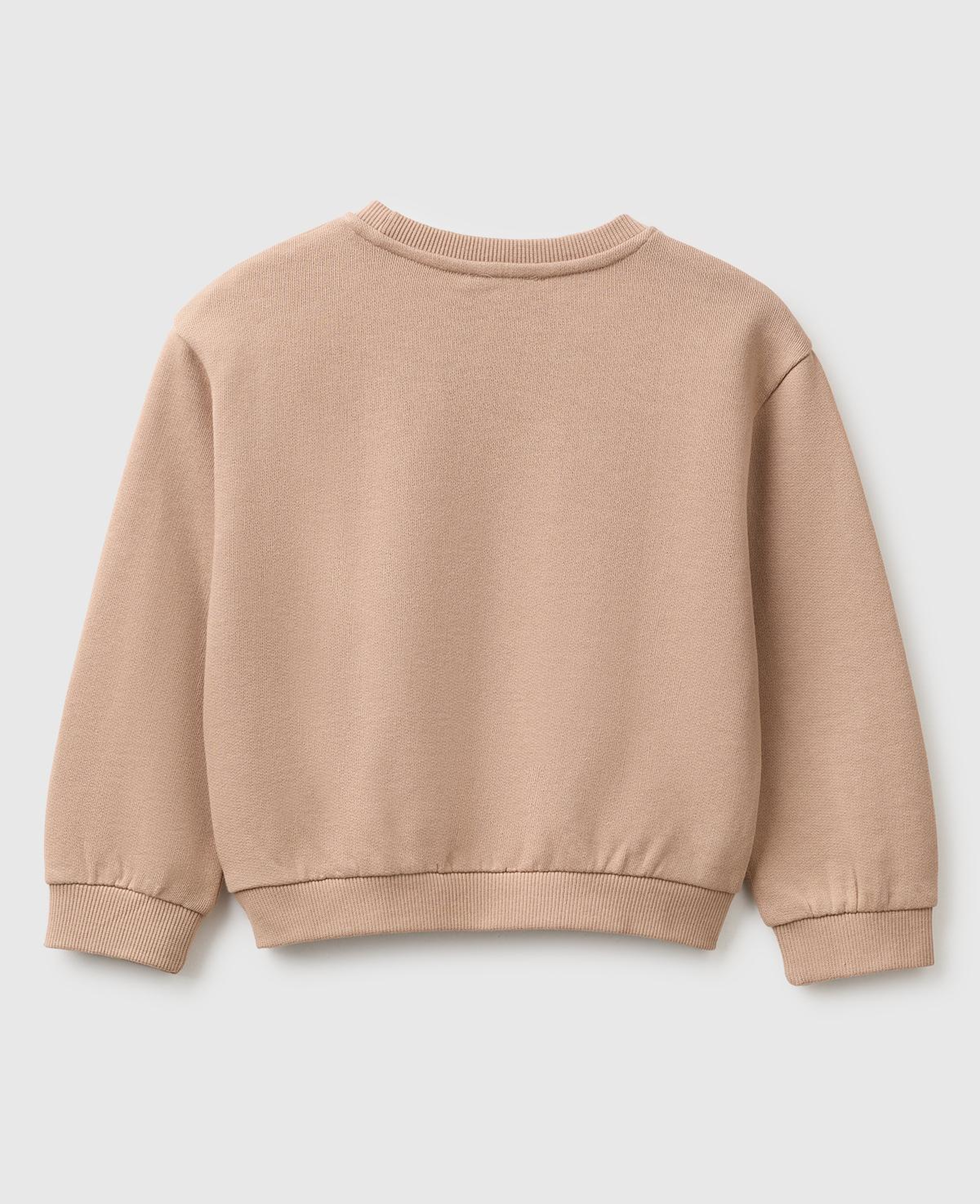 Kız Çocuk Sütlü Kahve Önü İşlemeli Uzun Kollu Bisiklet Yaka Sweatshirt