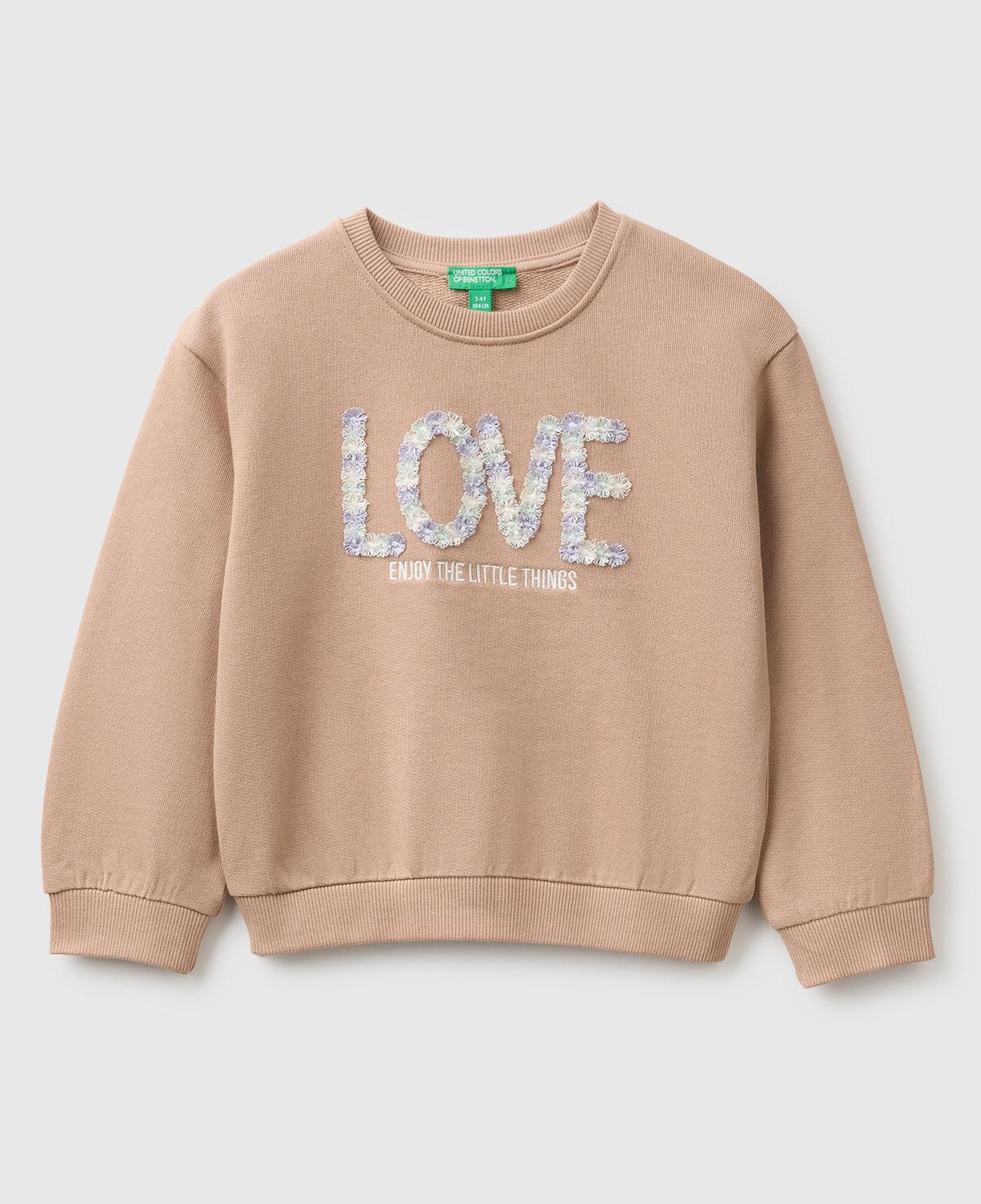 Kız Çocuk Sütlü Kahve Önü İşlemeli Uzun Kollu Bisiklet Yaka Sweatshirt