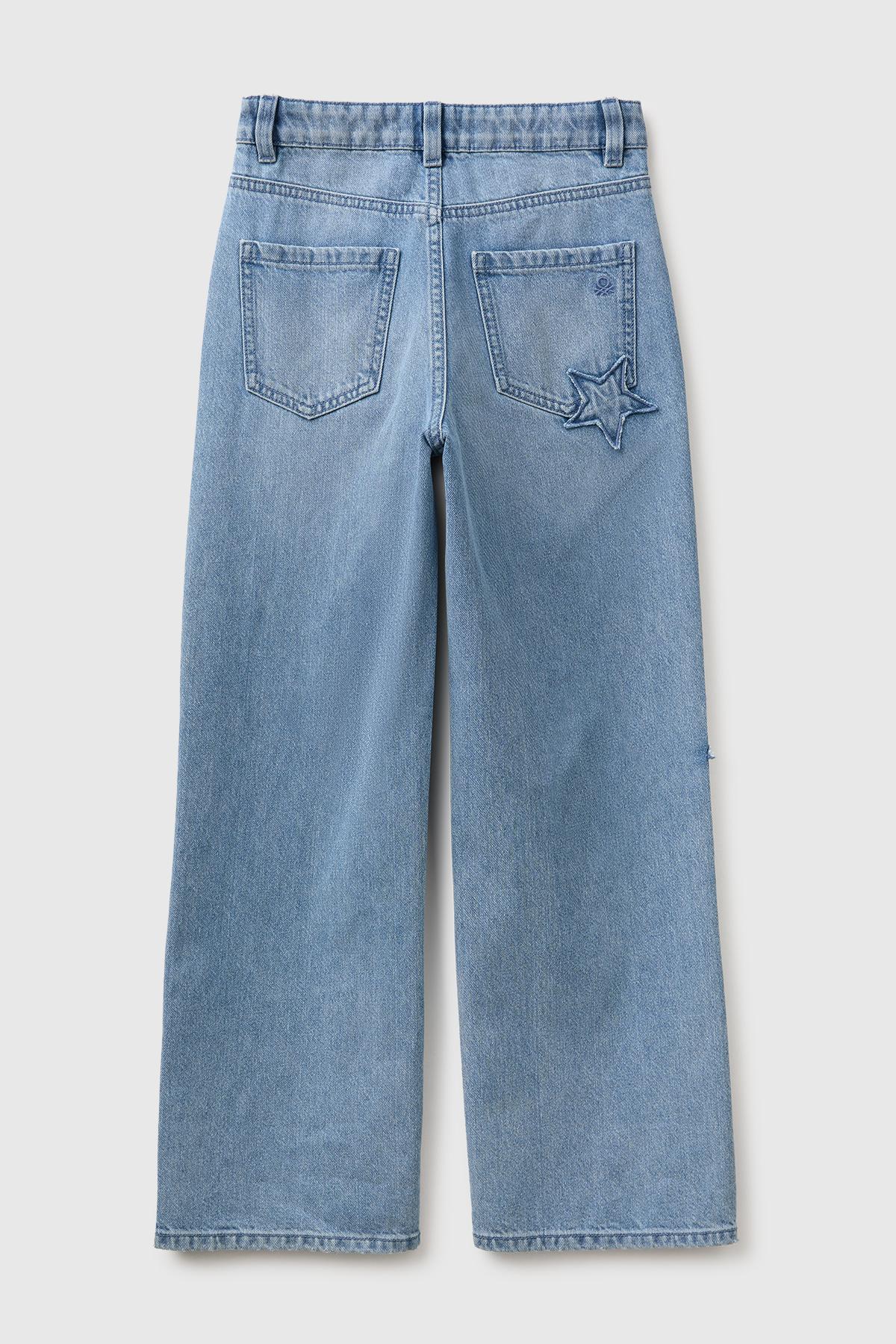 Kız Çocuk Açık Denim Düz Paça Denim Pantolon