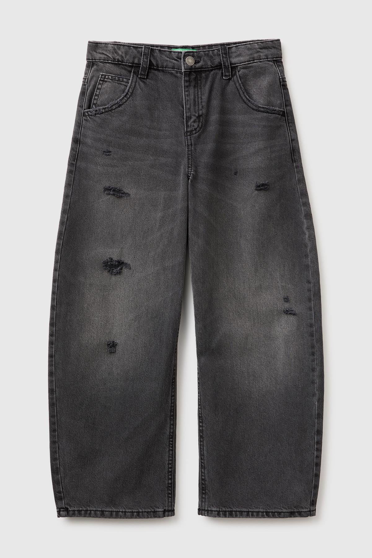 Erkek Çocuk Siyah Arka Logo İşlemeli Cepli Denim Pantolon