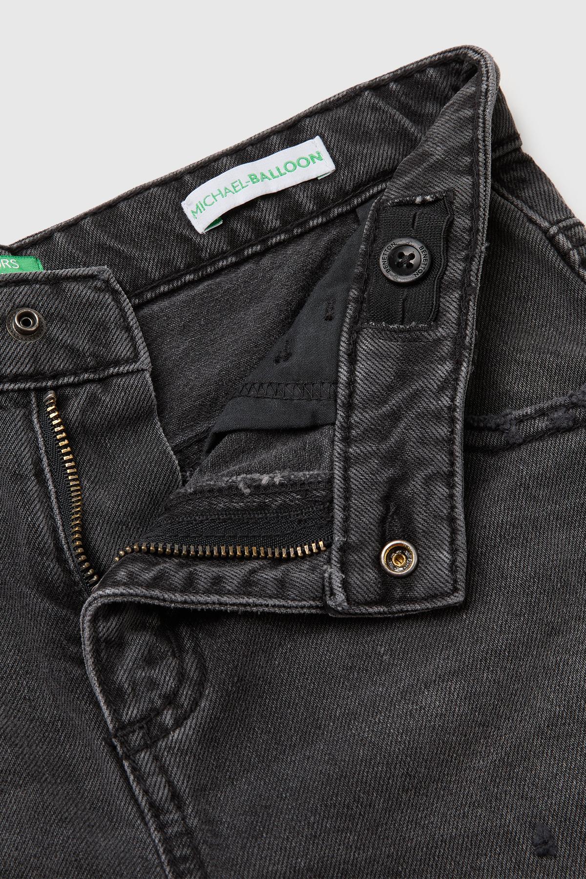 Erkek Çocuk Siyah Arka Logo İşlemeli Cepli Denim Pantolon