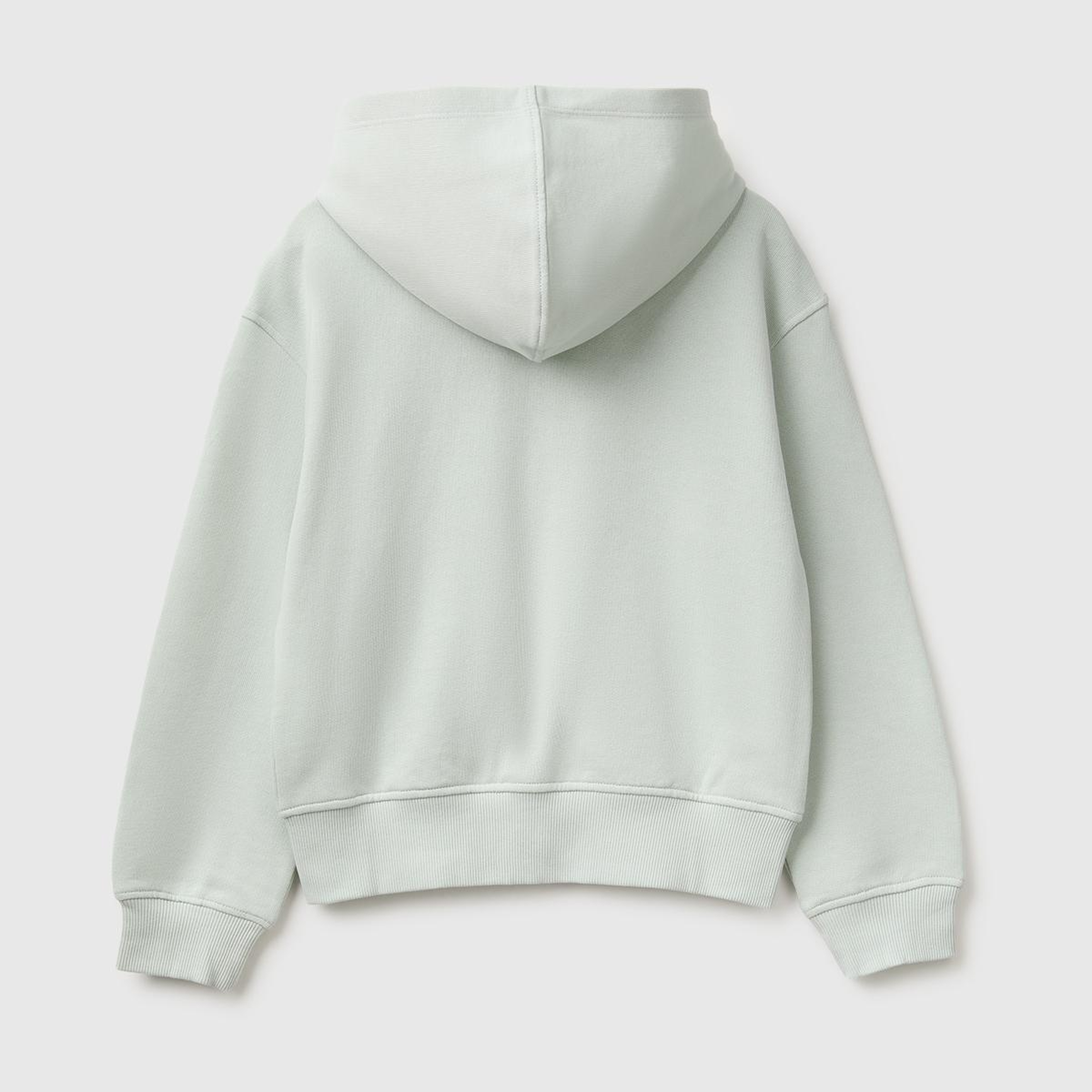 Kız Çocuk Su Yeşili Önü İşlemeli Ribanalı Cepli Kapüşonlu Fermuarlı Sweatshirt