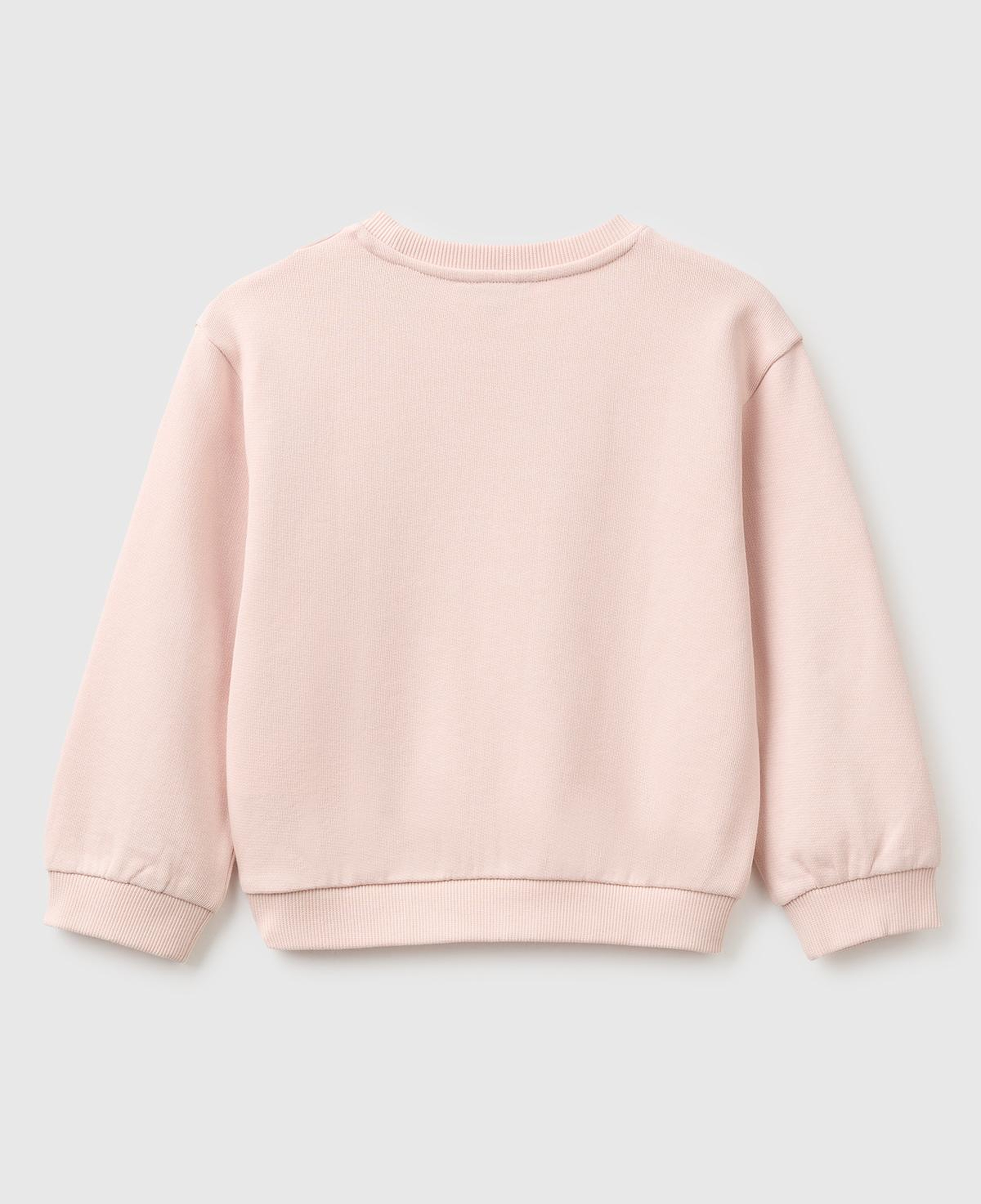 Kız Çocuk Pudra Önü İşlemeli Uzun Kollu Bisiklet Yaka Sweatshirt