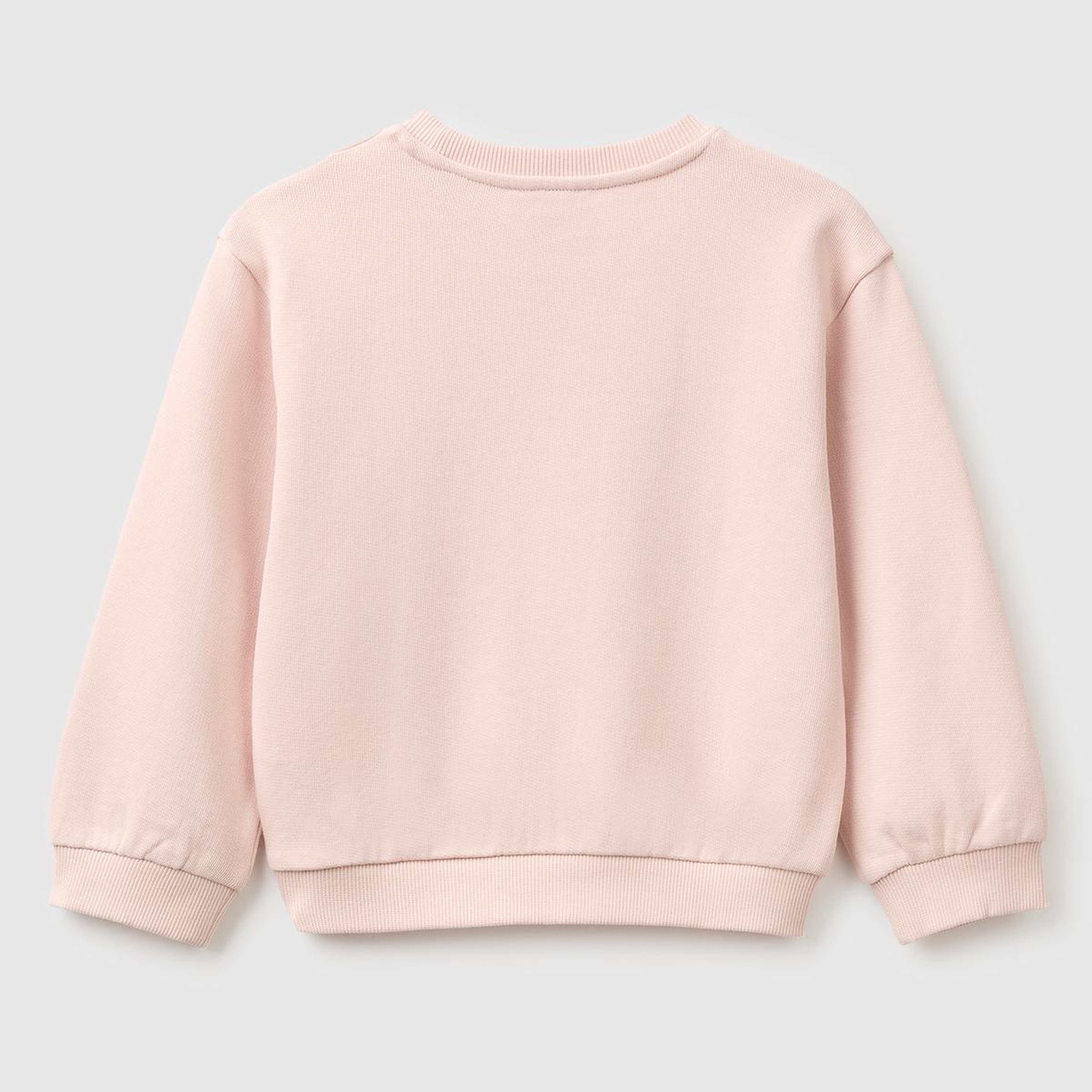Kız Çocuk Pudra Önü İşlemeli Uzun Kollu Bisiklet Yaka Sweatshirt