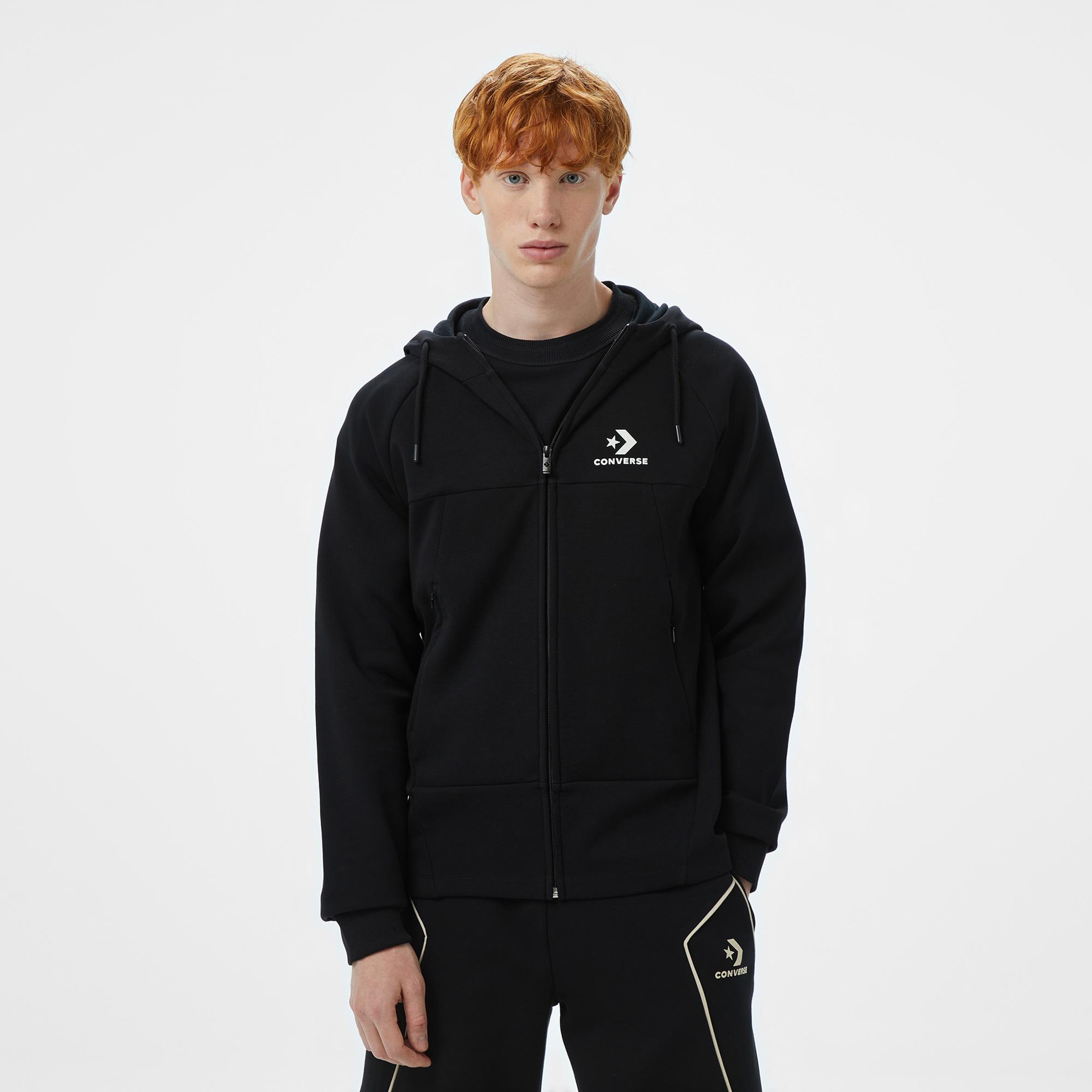 Converse Star Chevron Baskılı Erkek Regular Fit Siyah Hoodie