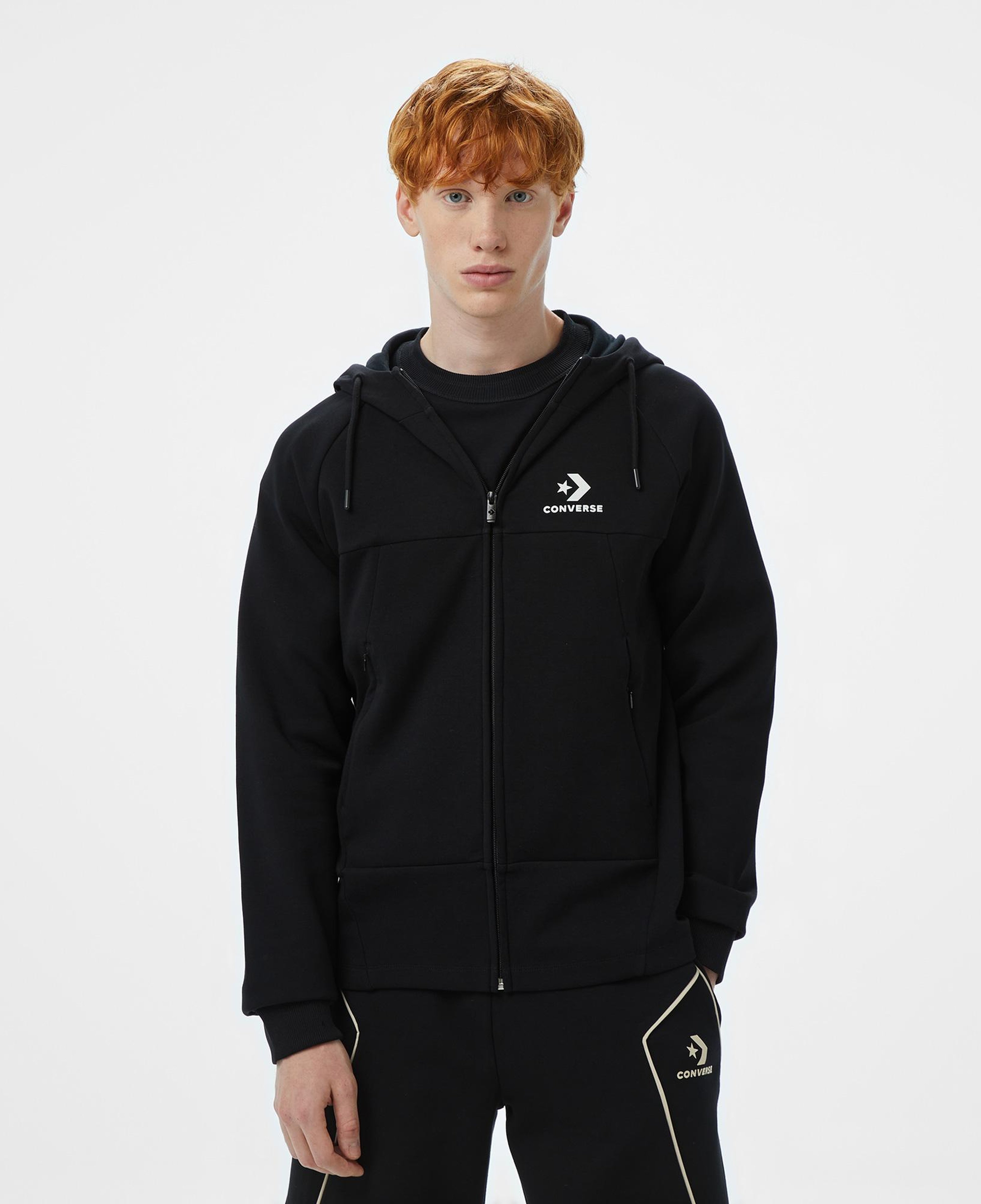 Converse Star Chevron Baskılı Erkek Regular Fit Siyah Hoodie