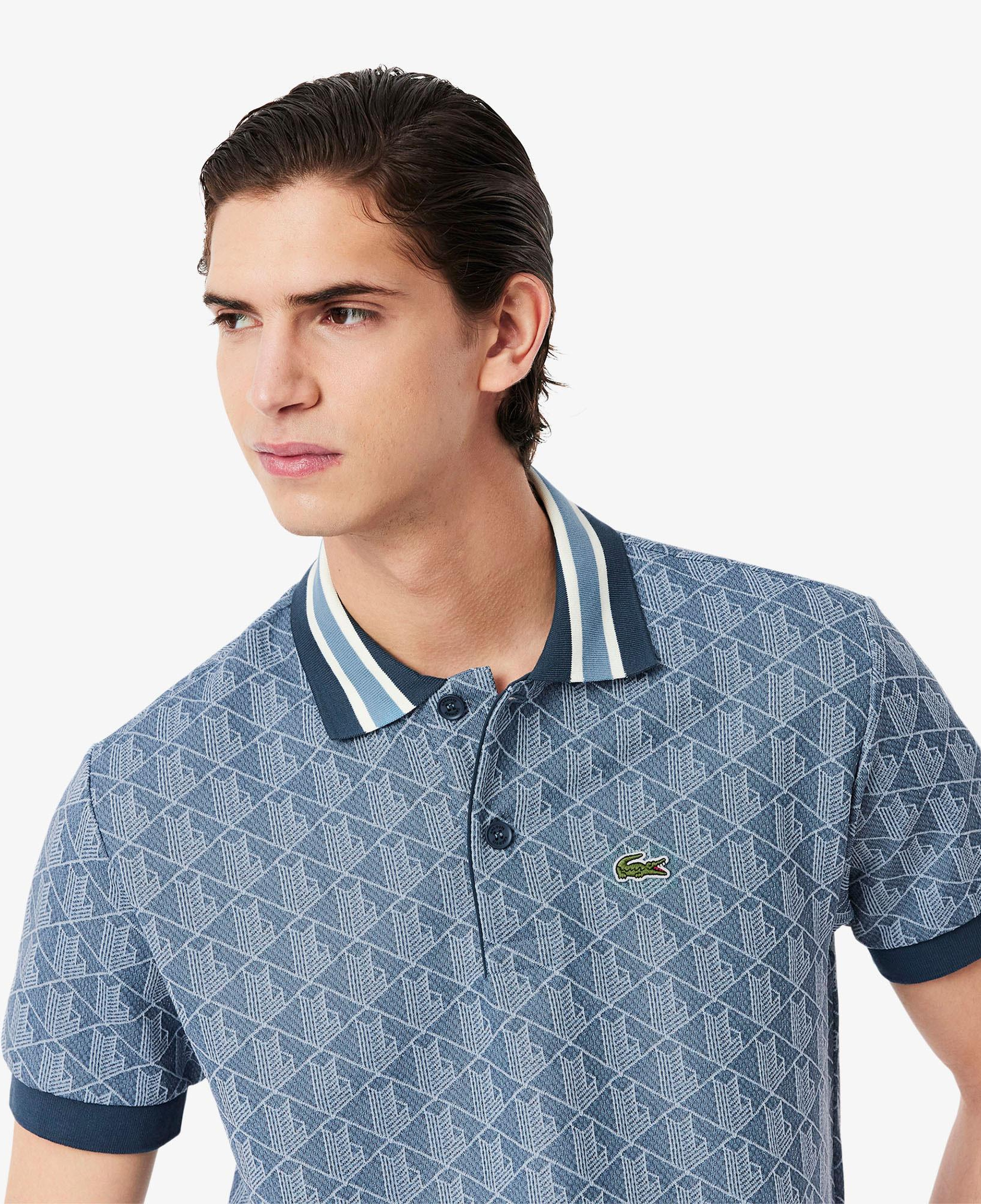 Erkek Classic Fit Monogram Mavi Polo