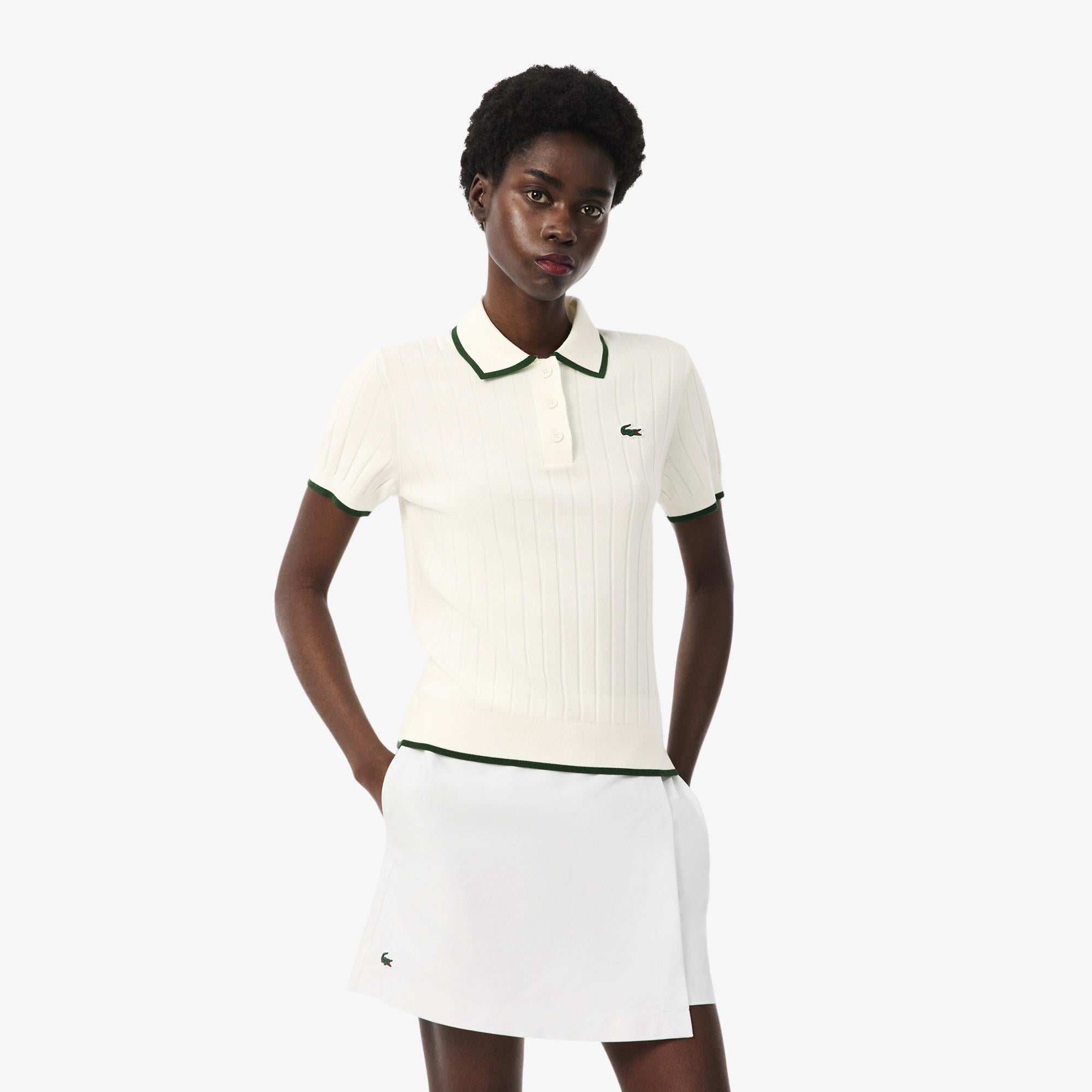 Kadın Regular Fit Kısa Kollu Polo Yaka Krem Triko