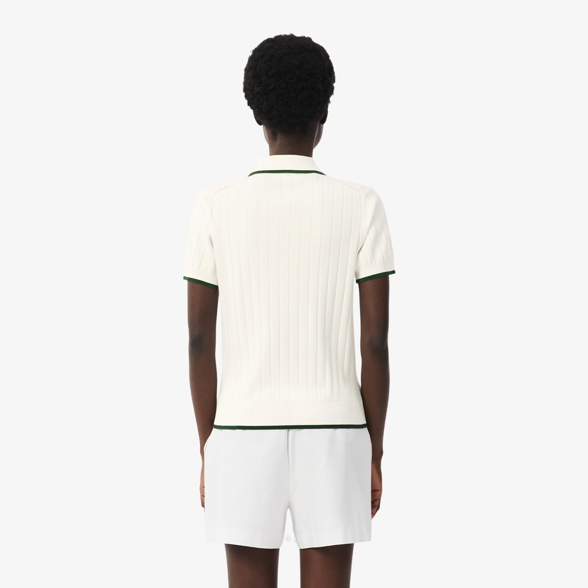 Kadın Regular Fit Kısa Kollu Polo Yaka Krem Triko