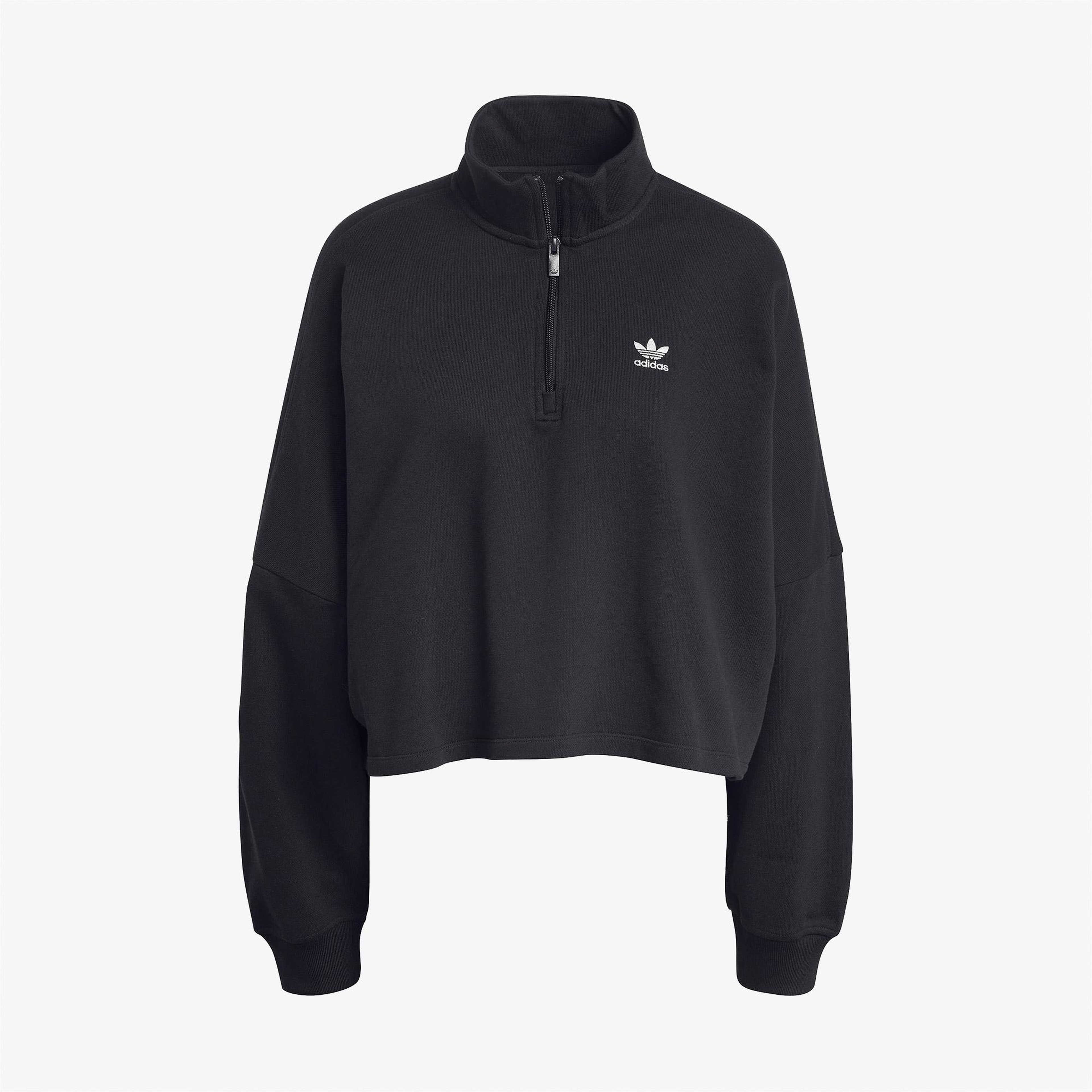 adidas Essentials Fleece Yarım Fermuarlı Kadın Siyah Hoodie