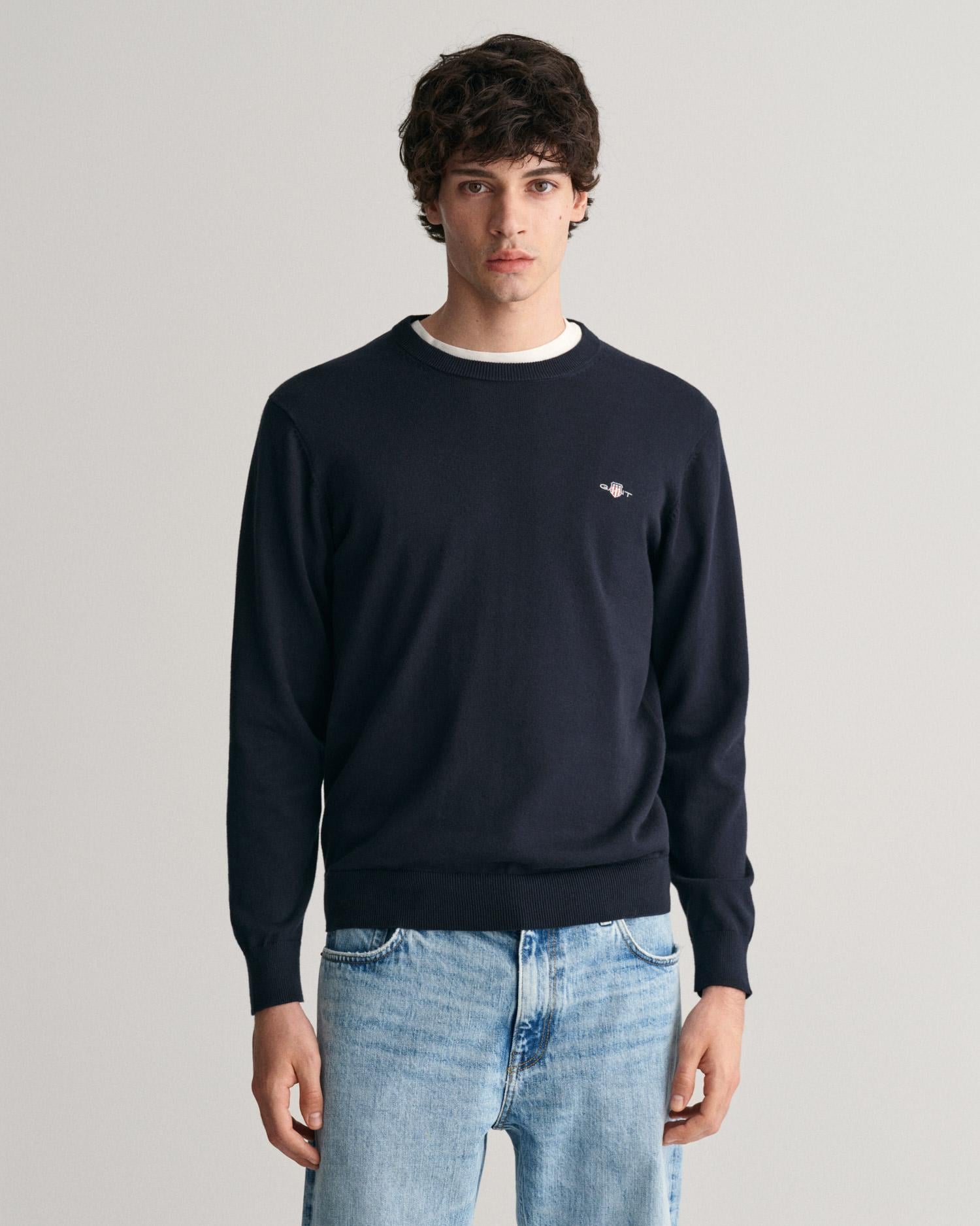 GANT Erkek Lacivert Regular Fit Bisiklet Yaka Kazak