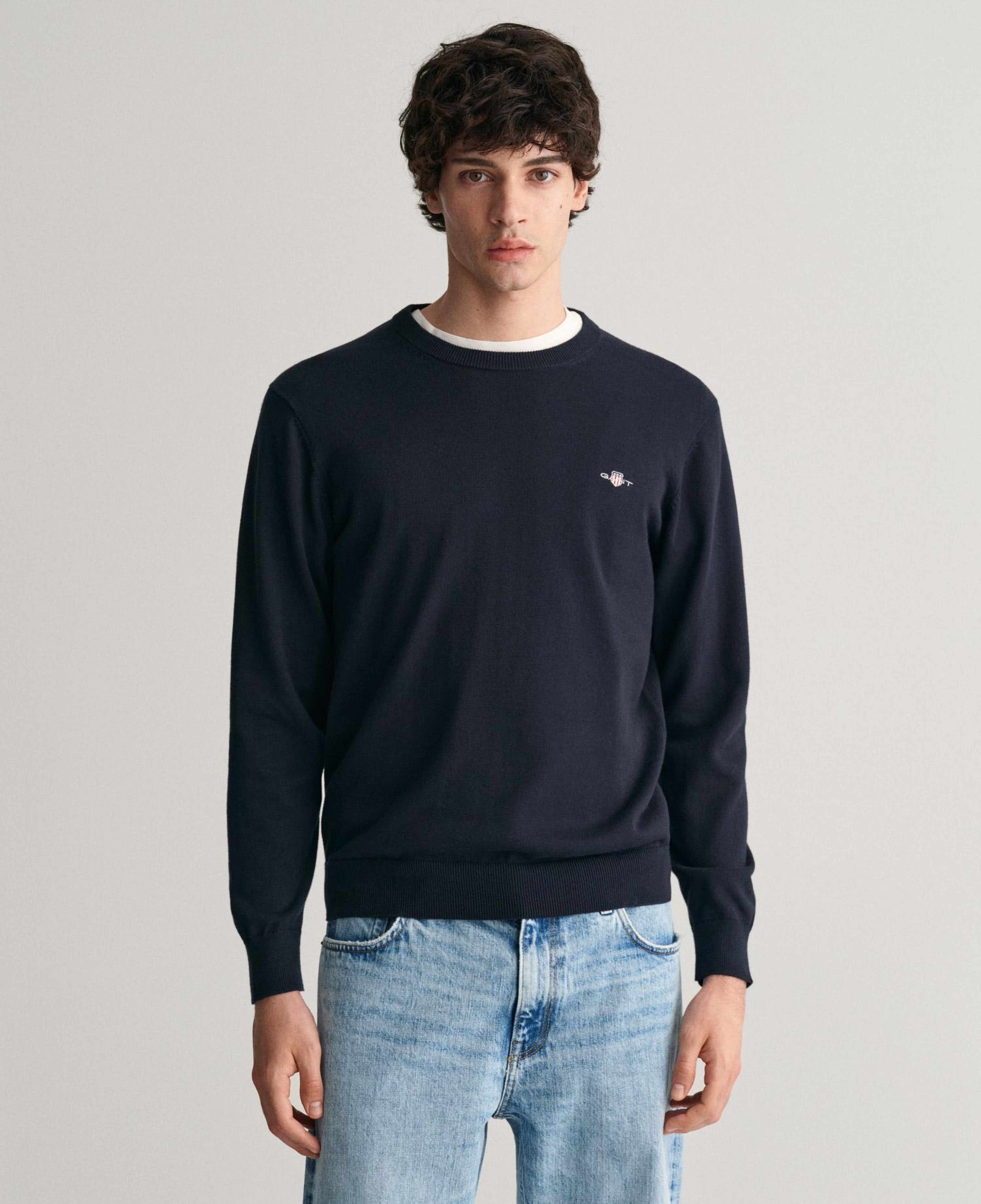 GANT Erkek Lacivert Regular Fit Bisiklet Yaka Kazak