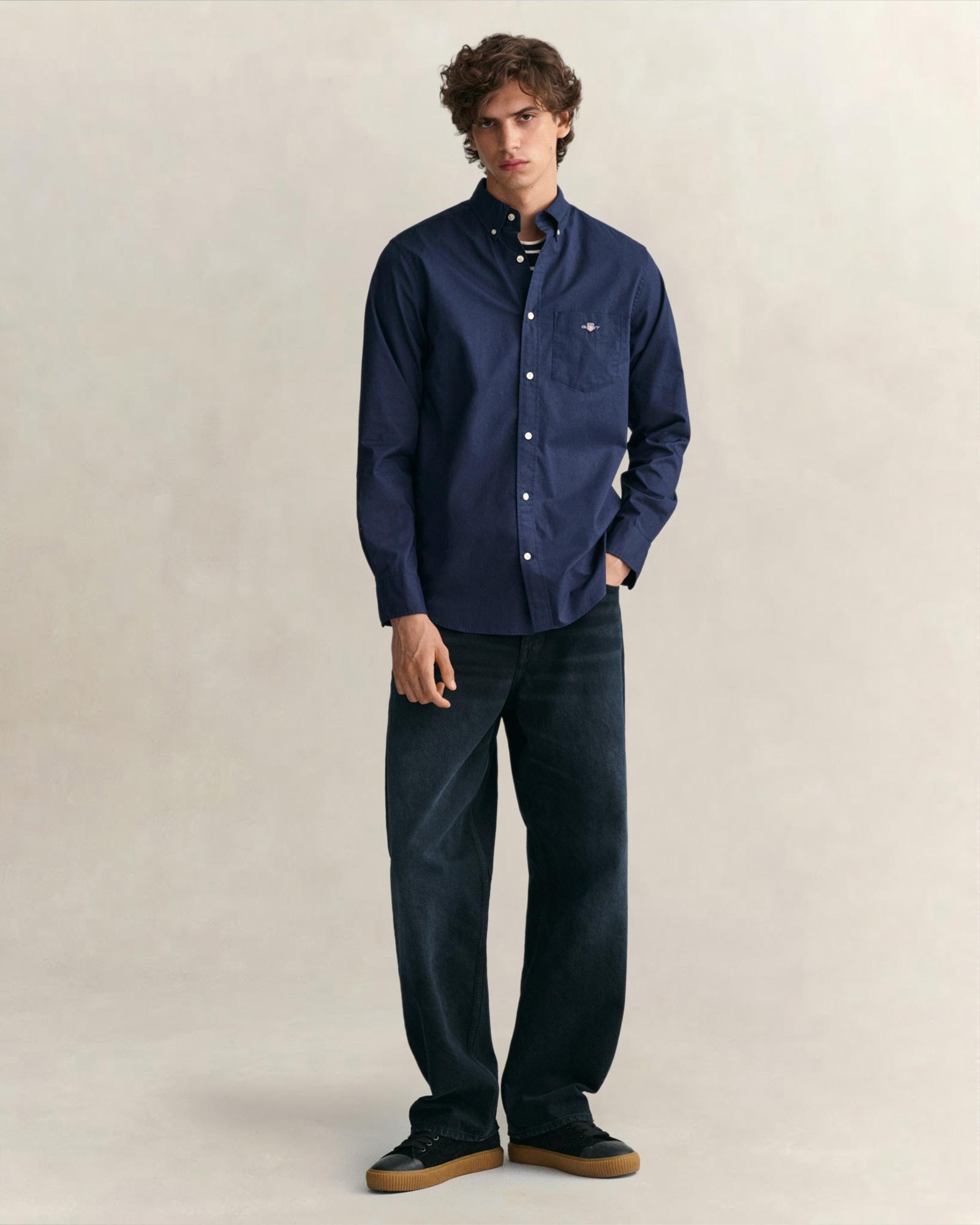 GANT Erkek Lacivert Regular Fit Logolu Gömlek