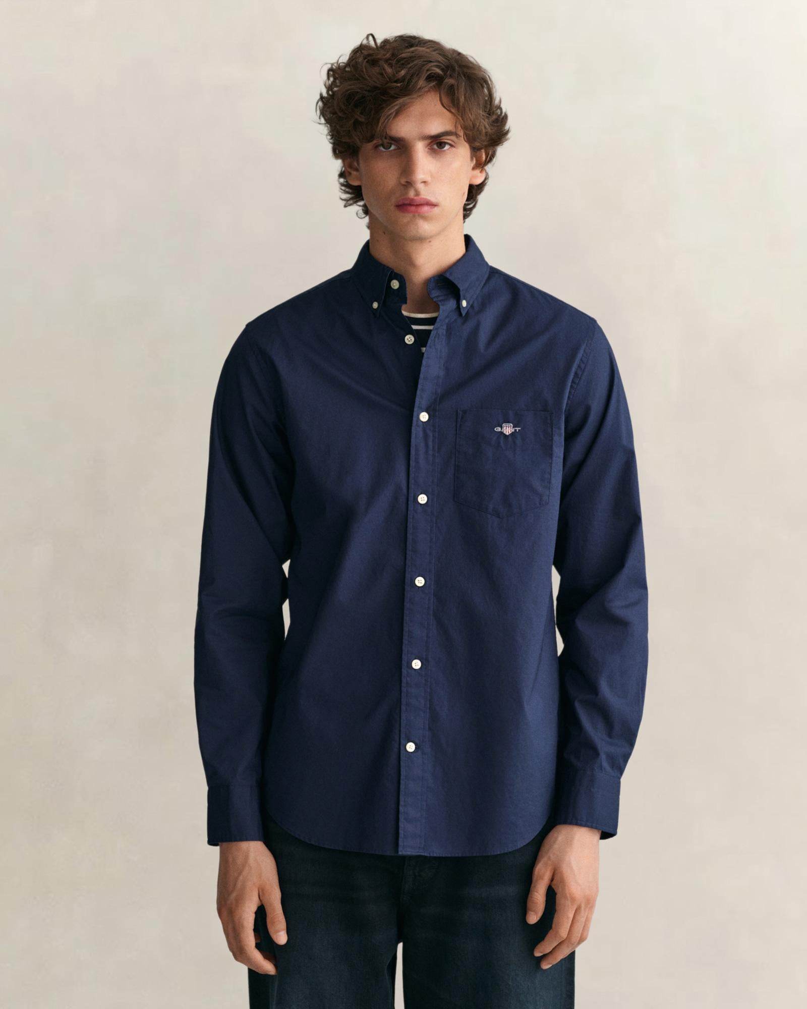GANT Erkek Lacivert Regular Fit Logolu Gömlek
