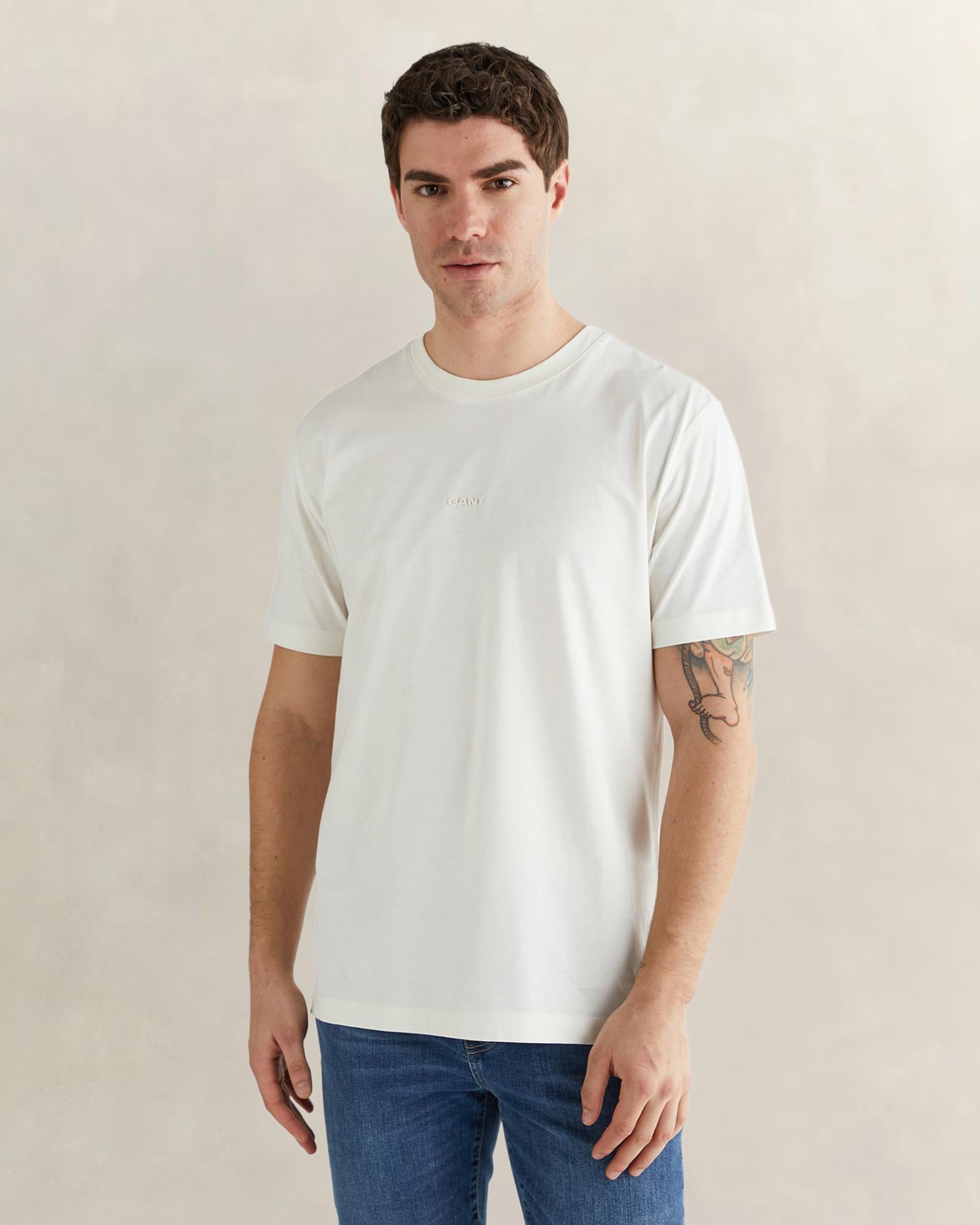 GANT Erkek Beyaz Kısa Kollu T-Shirt