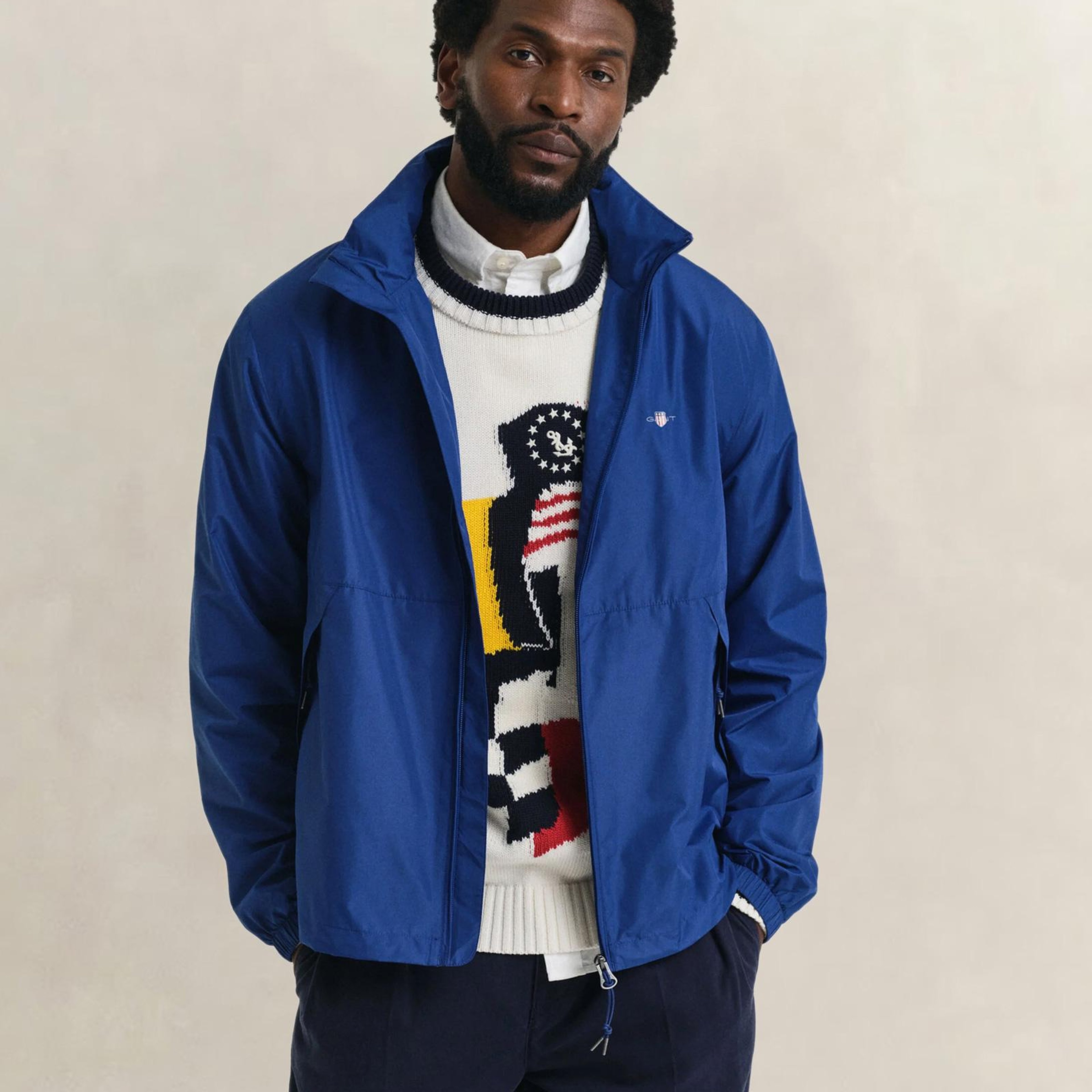 GANT Erkek Mavi Regular Fit Kapüşonlu Rüzgarlık