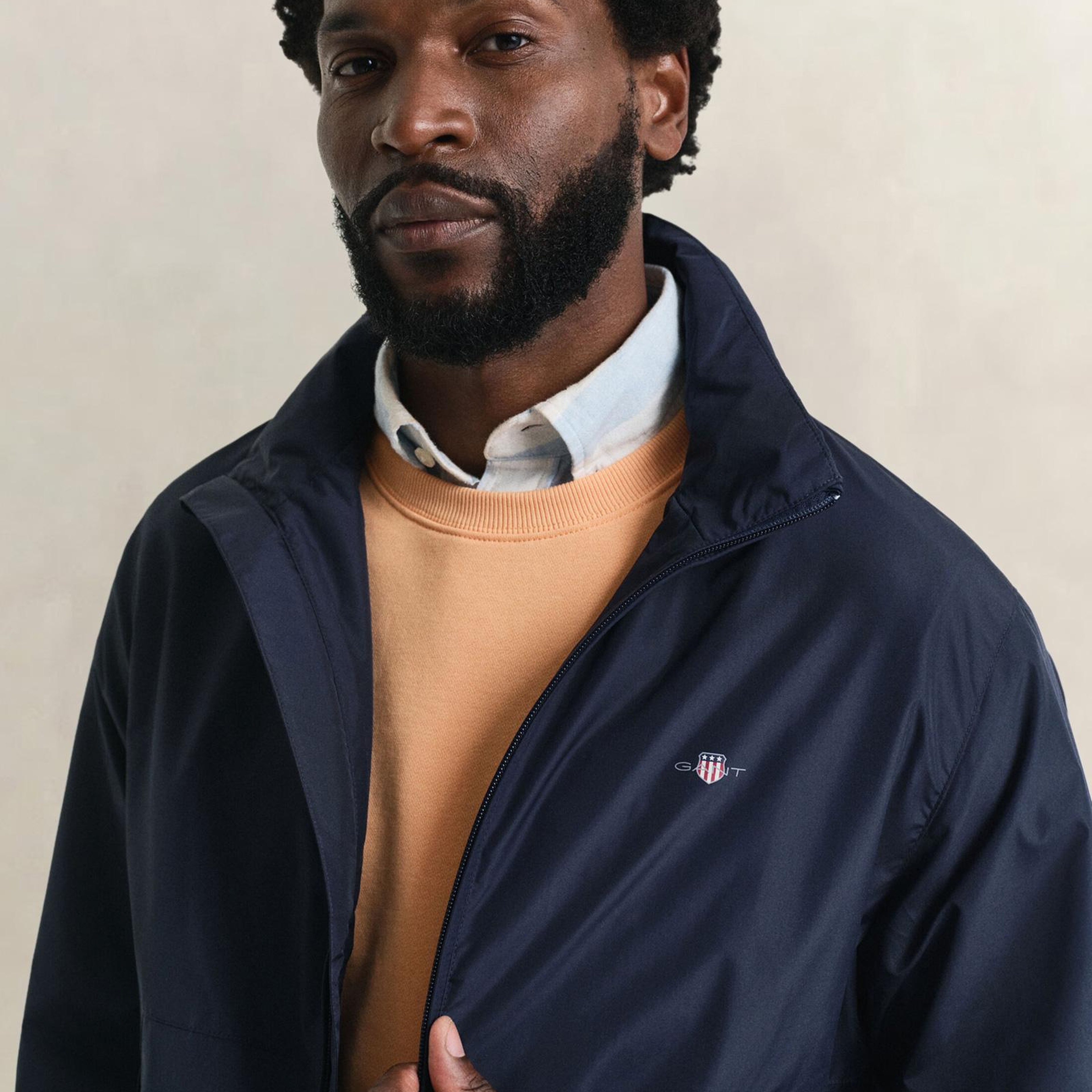 GANT Erkek Lacivert Regular Fit Kapüşonlu Rüzgarlık