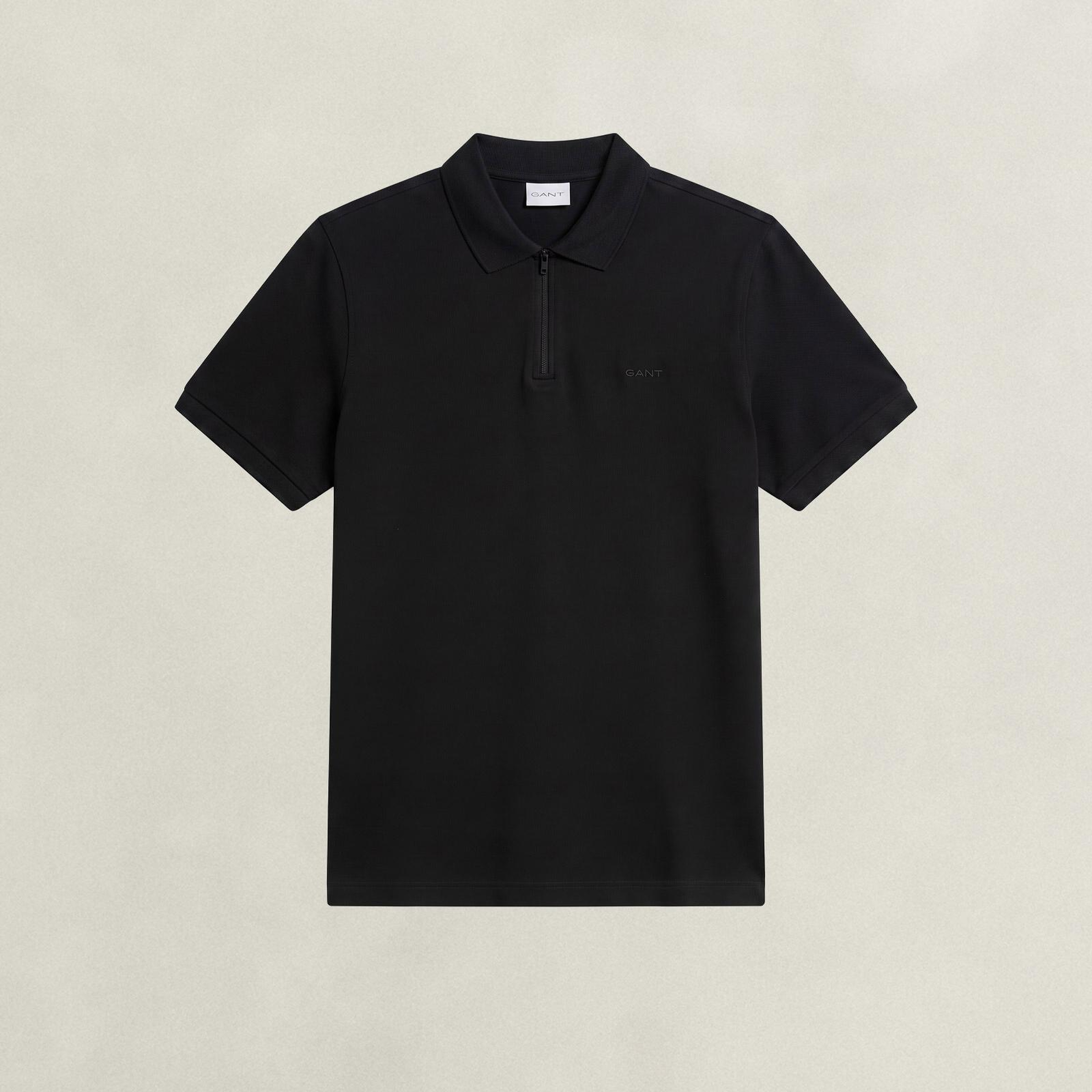 GANT Erkek Siyah Regular Fit Yarım Fermuarlı Polo Yaka T-Shirt