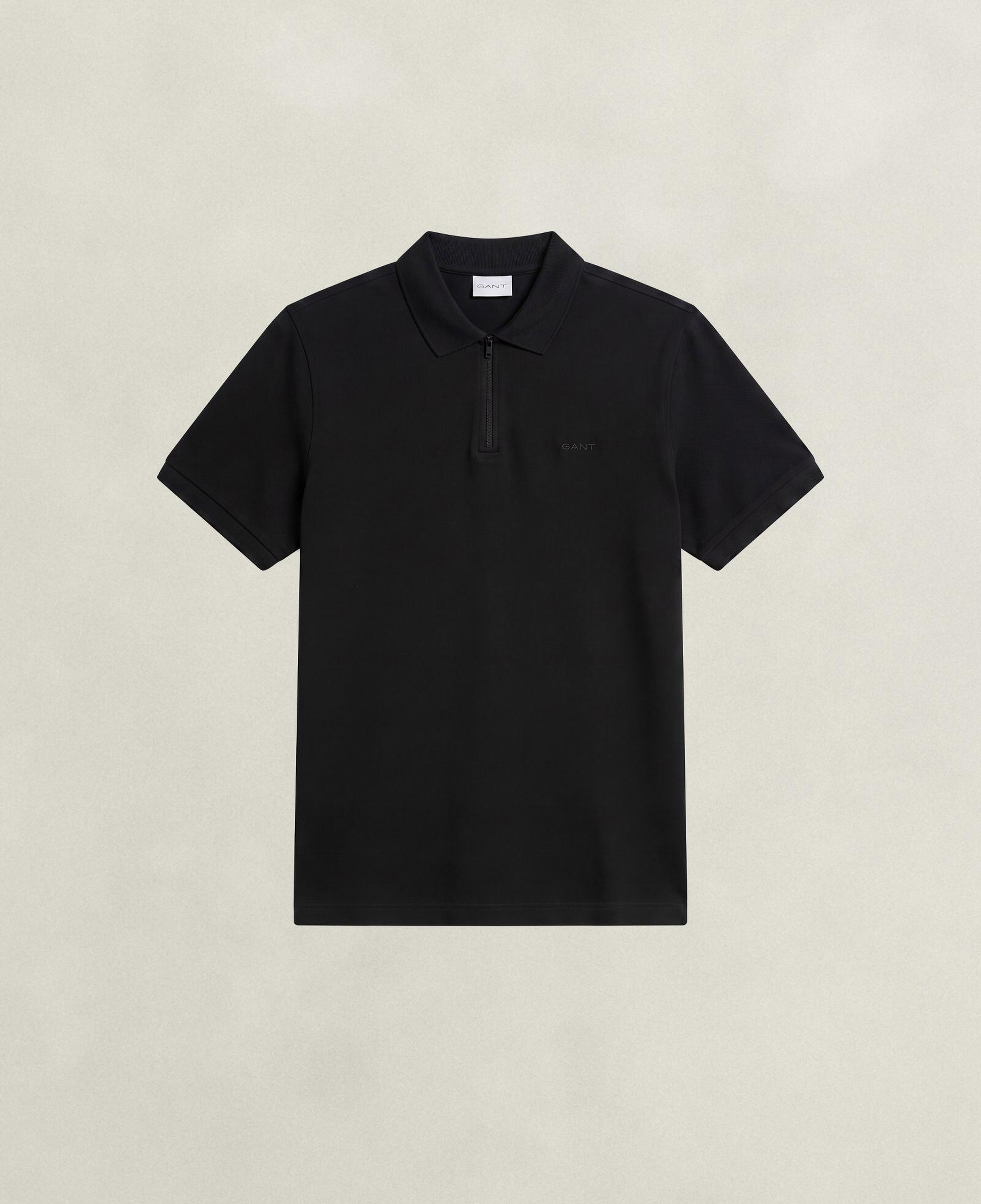 GANT Erkek Siyah Regular Fit Yarım Fermuarlı Polo Yaka T-Shirt