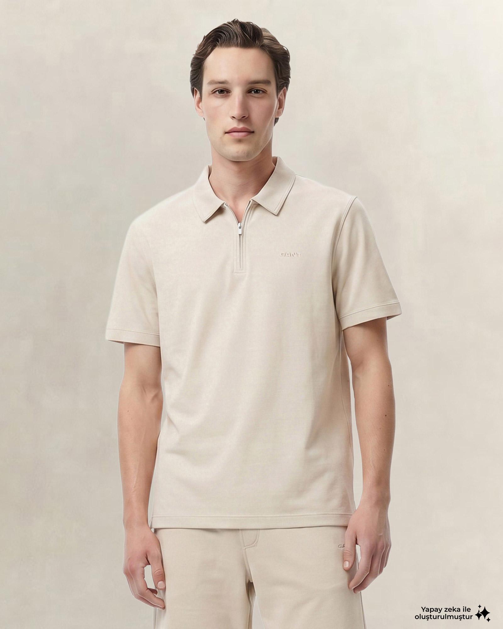 GANT Erkek Bej Relaxed Fit Polo Yaka T-Shirt