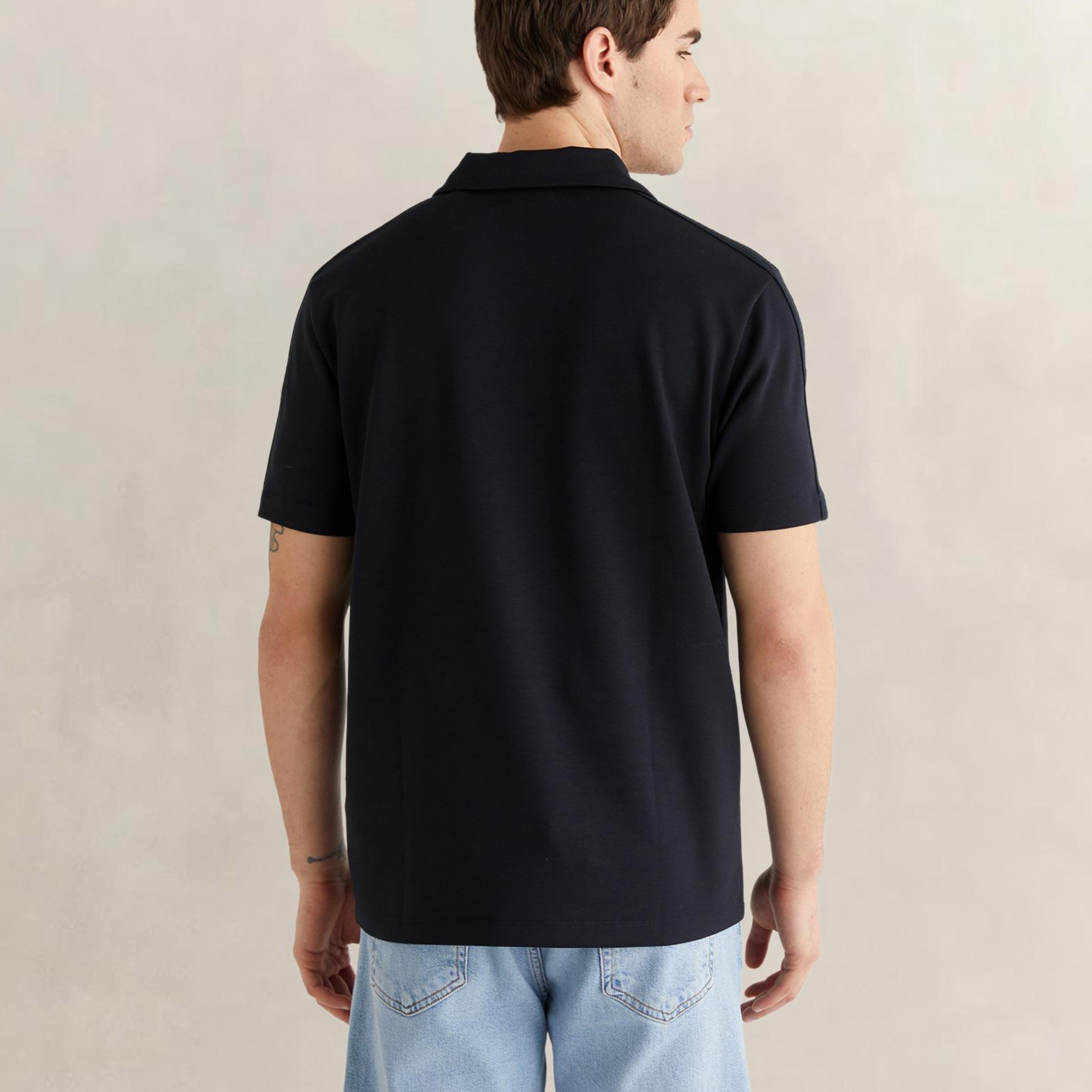 GANT Erkek Siyah Regular Fit Şerit Detaylı Polo Yaka T-Shirt