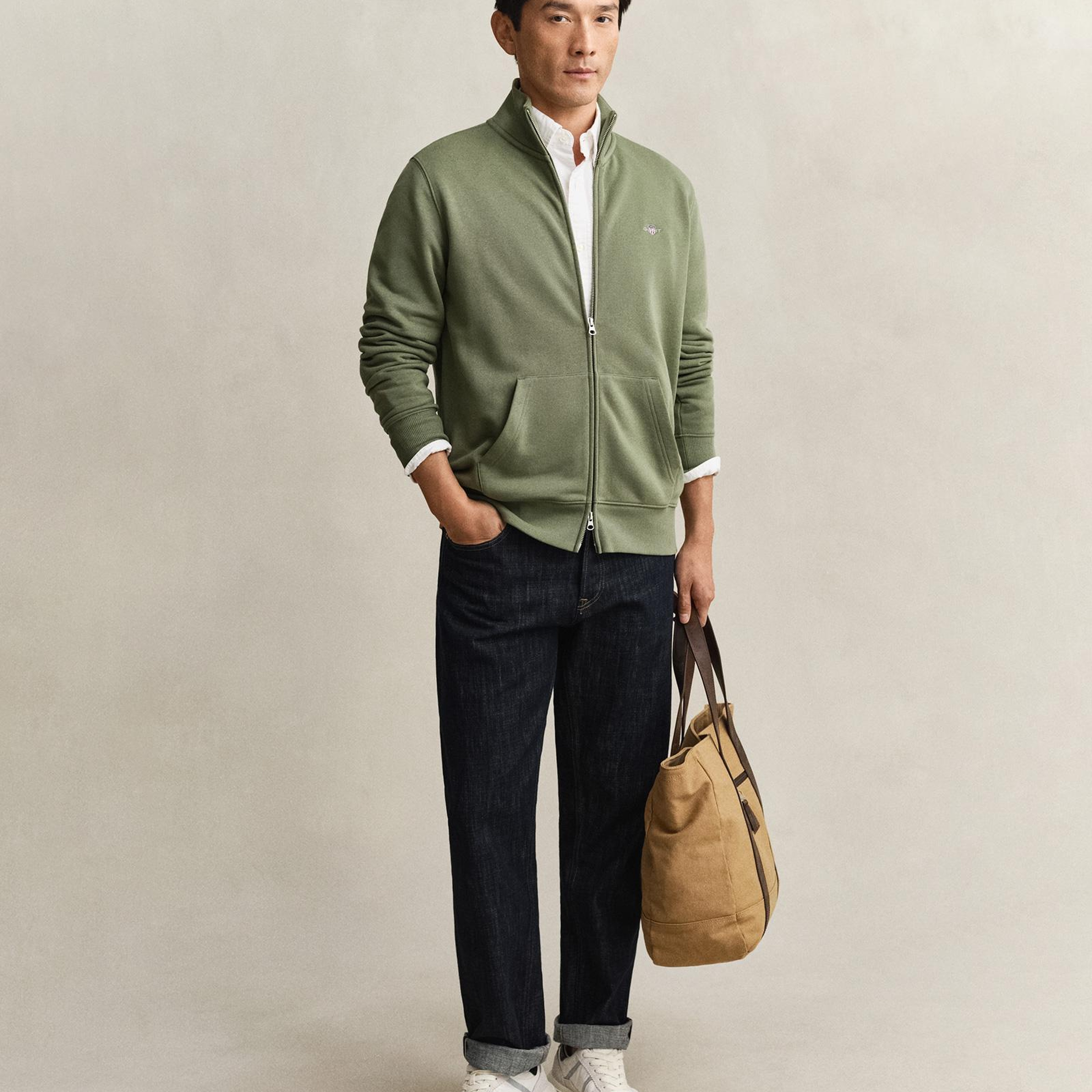 GANT Erkek Yeşil Fermuarlı Logolu Sweatshirt