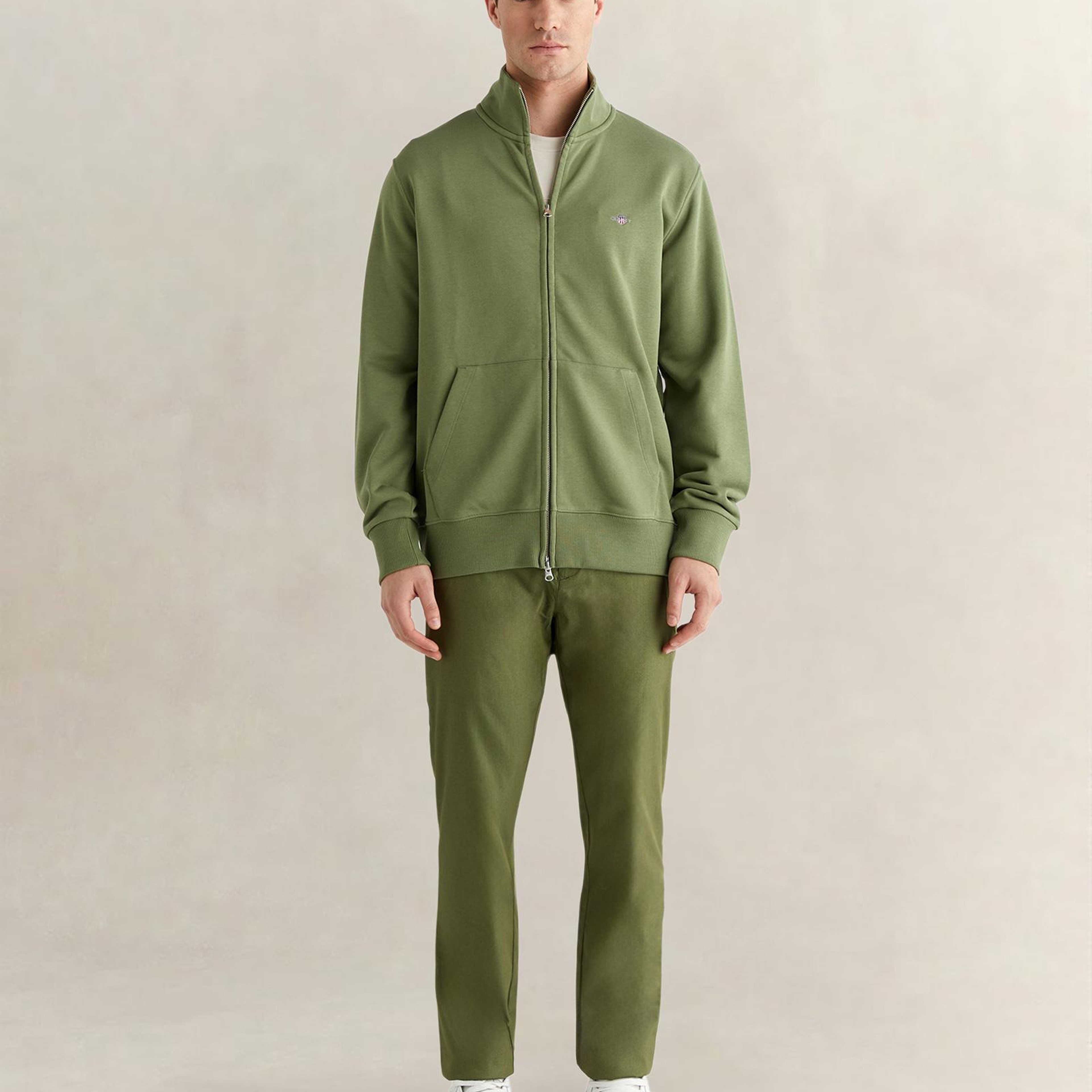 GANT Erkek Yeşil Fermuarlı Logolu Sweatshirt