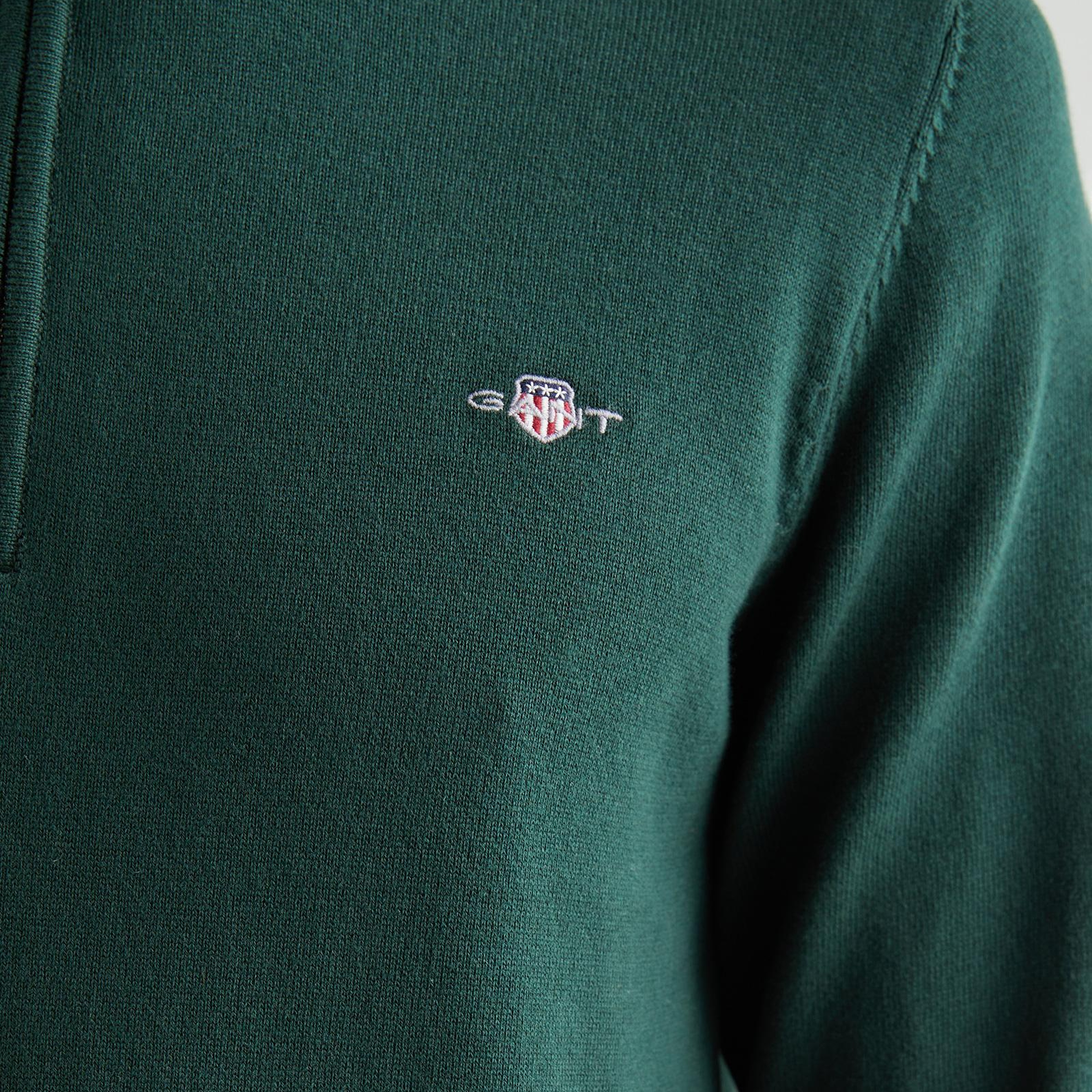 GANT Erkek Yeşil Regular Fit Yarım Fermuarlı Kazak