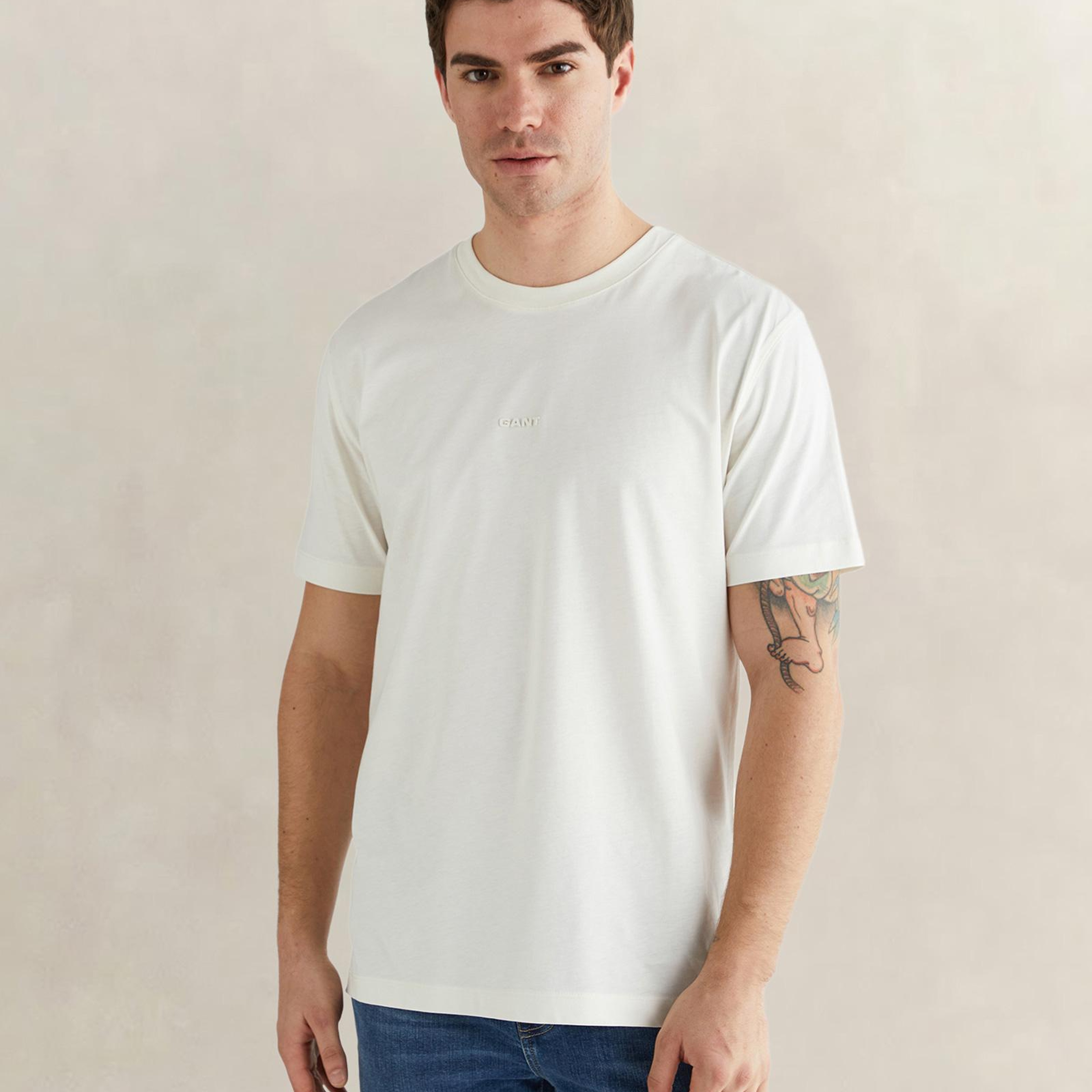 GANT Erkek Beyaz Kısa Kollu T-Shirt