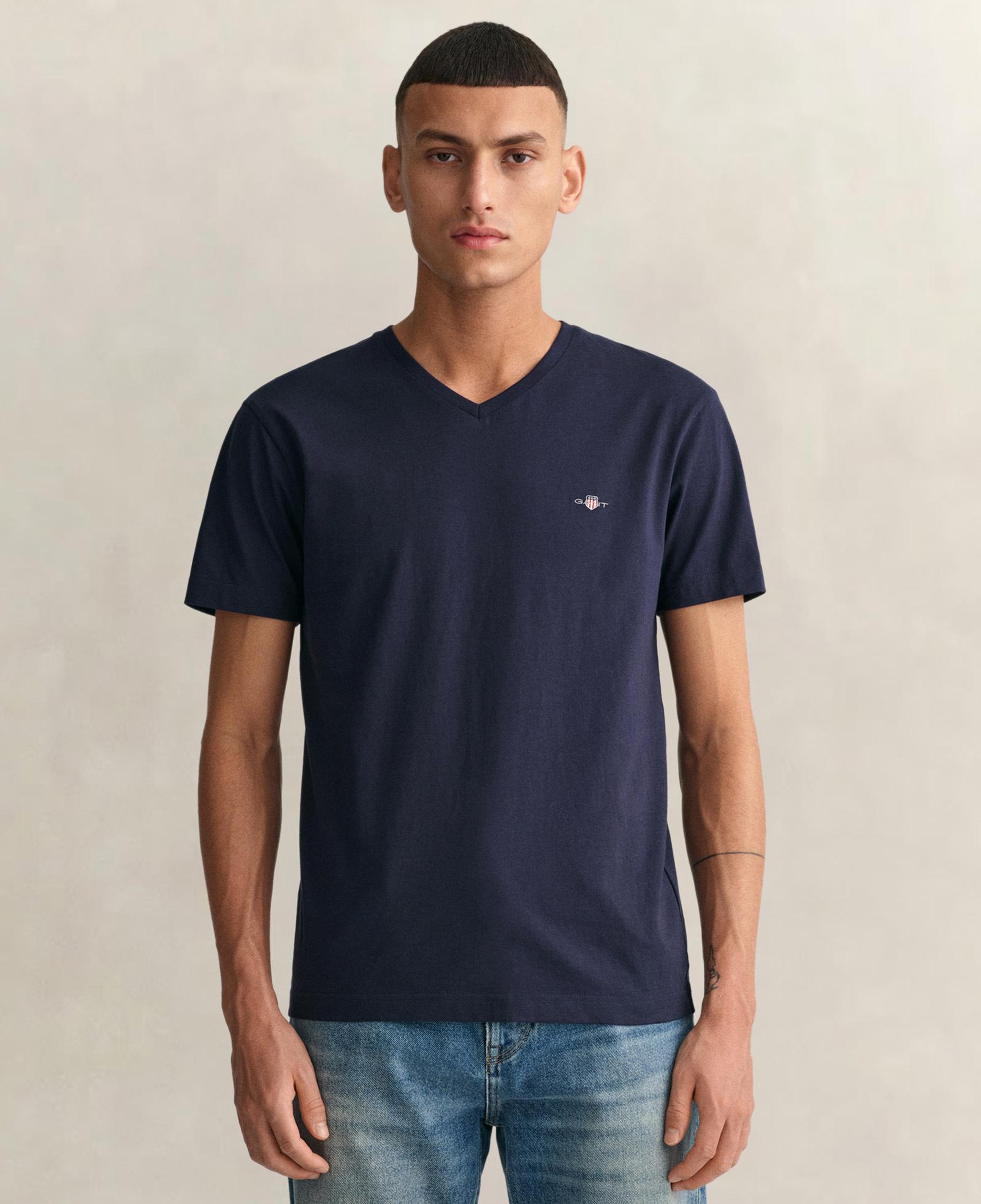 GANT Erkek Lacivert Slim Fit V Yaka T-Shirt