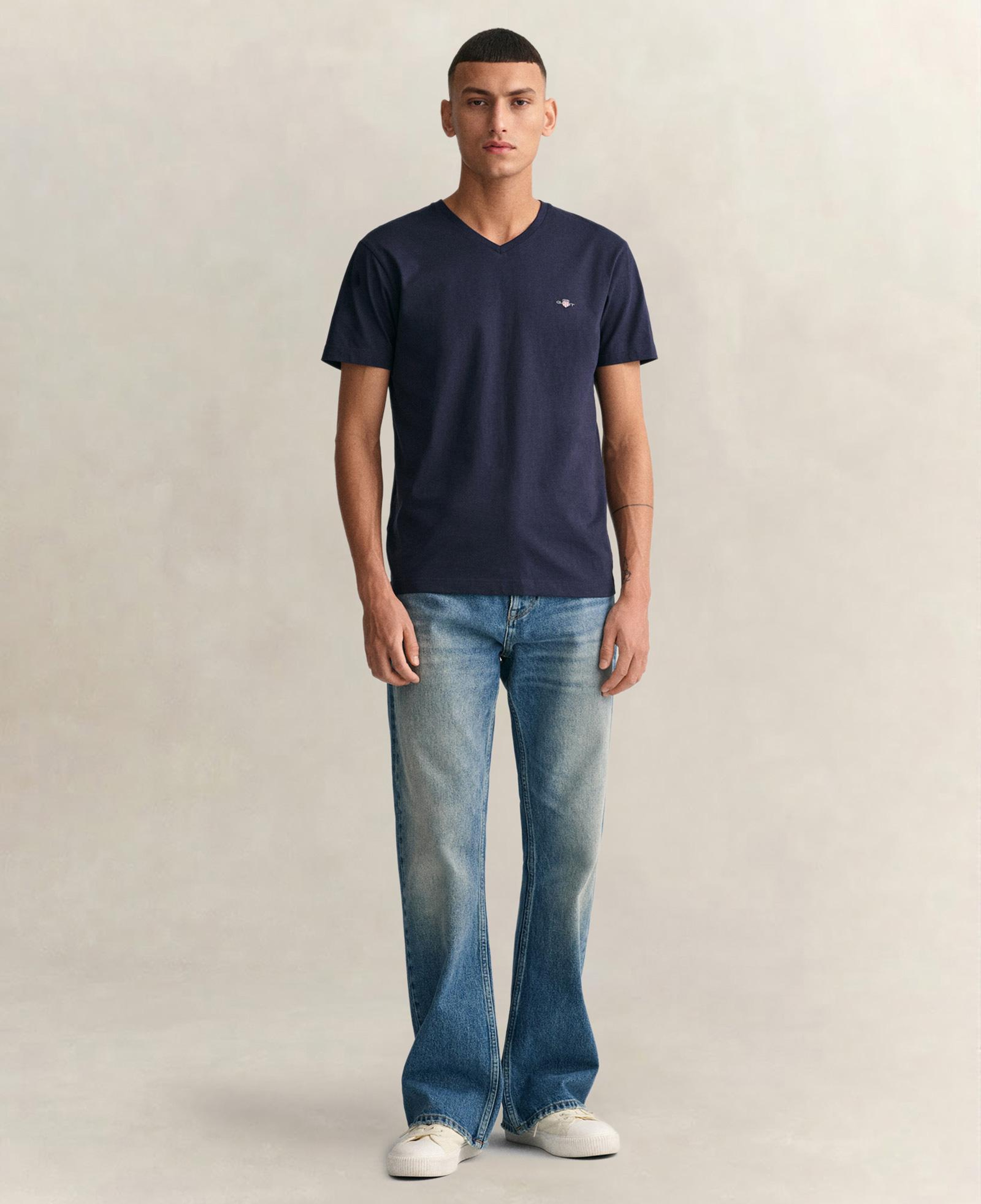 GANT Erkek Lacivert Slim Fit V Yaka T-Shirt