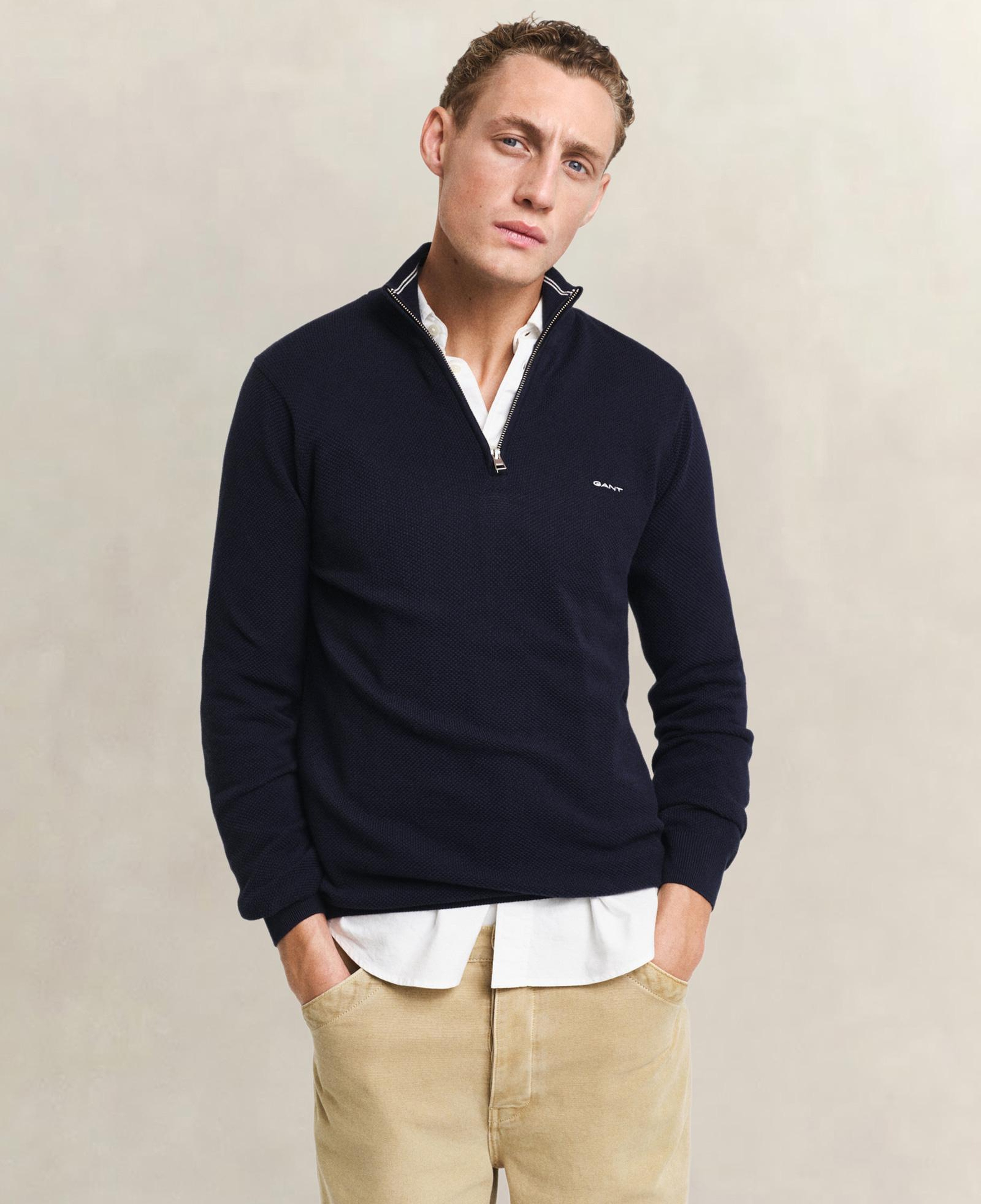 GANT Erkek Lacivert Regular Fit Yarım Fermuarlı Kazak