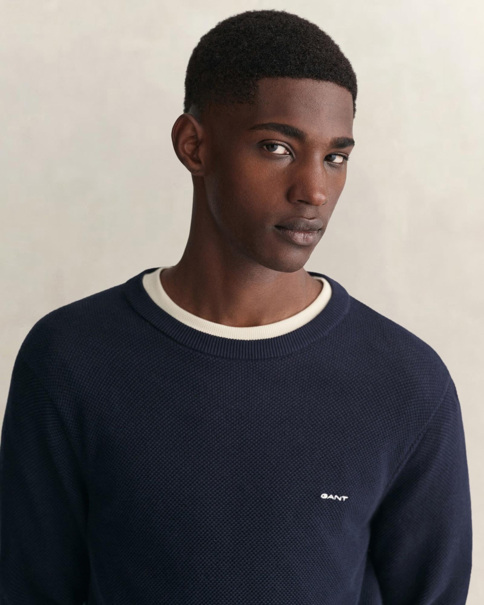 GANT Erkek Lacivert Regular Fit Bisiklet Yaka Kazak