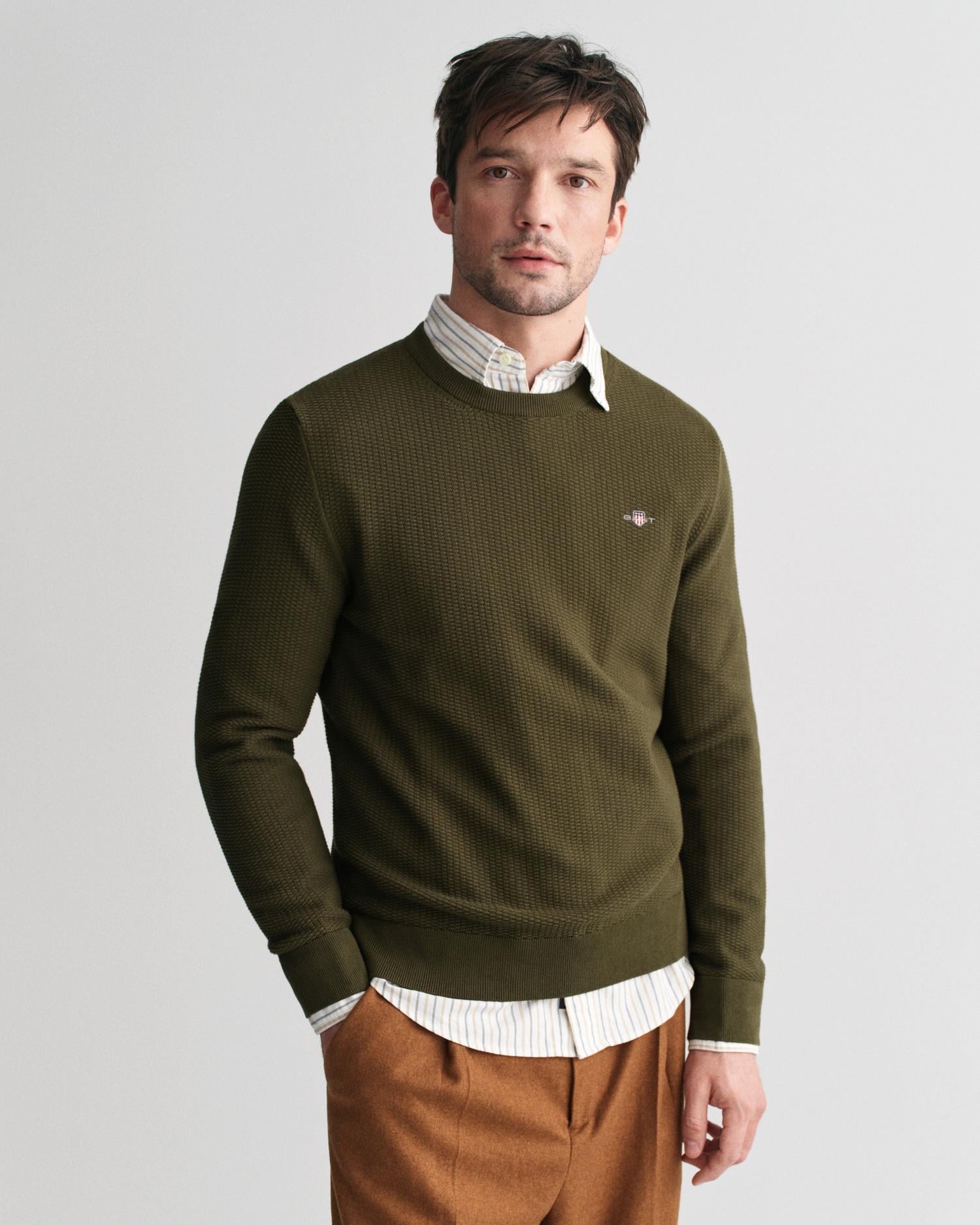 GANT Erkek Yeşil Regular Fit Bisiklet Yaka Kazak