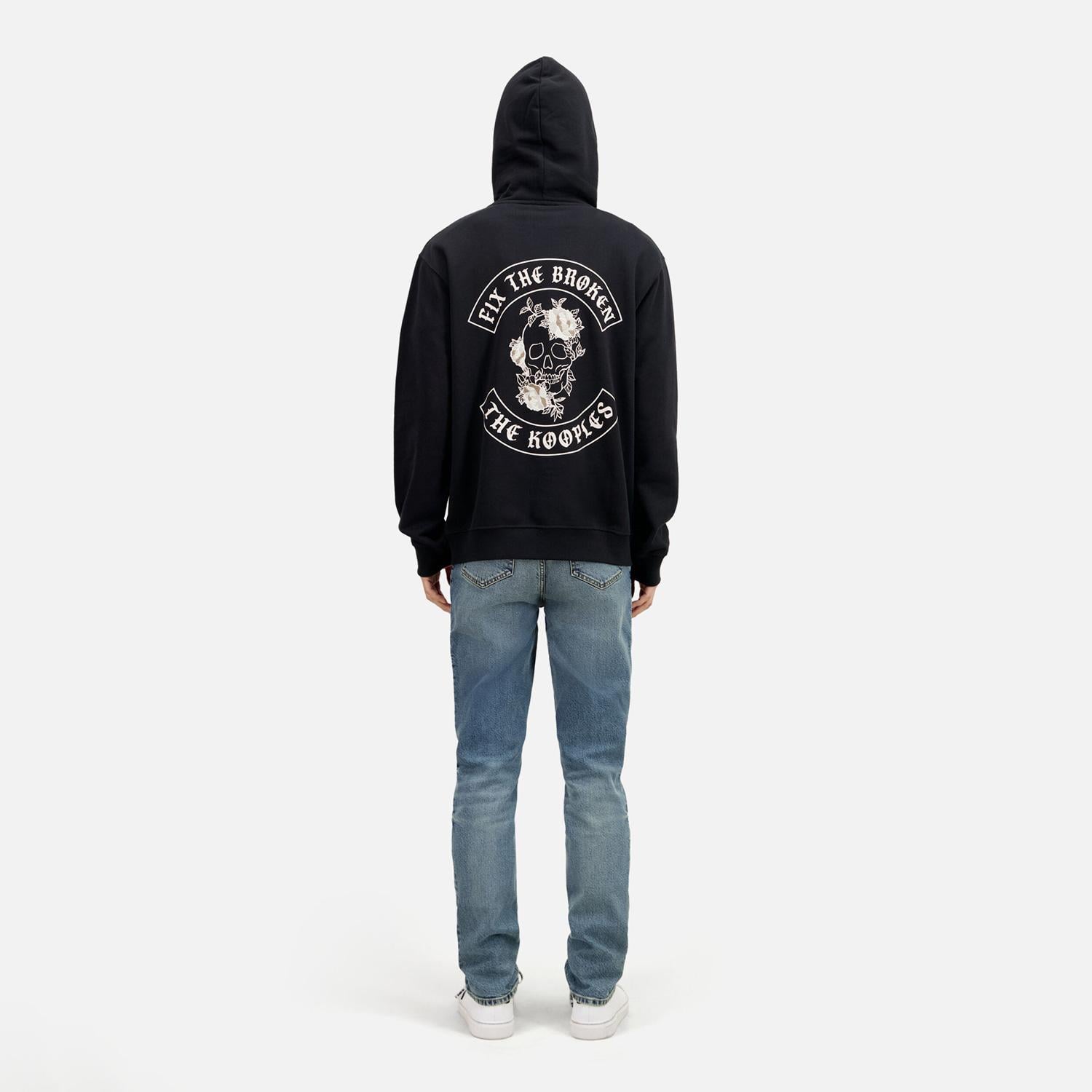 Erkek Baskılı Kapüşonlu Siyah Sweatshirt
