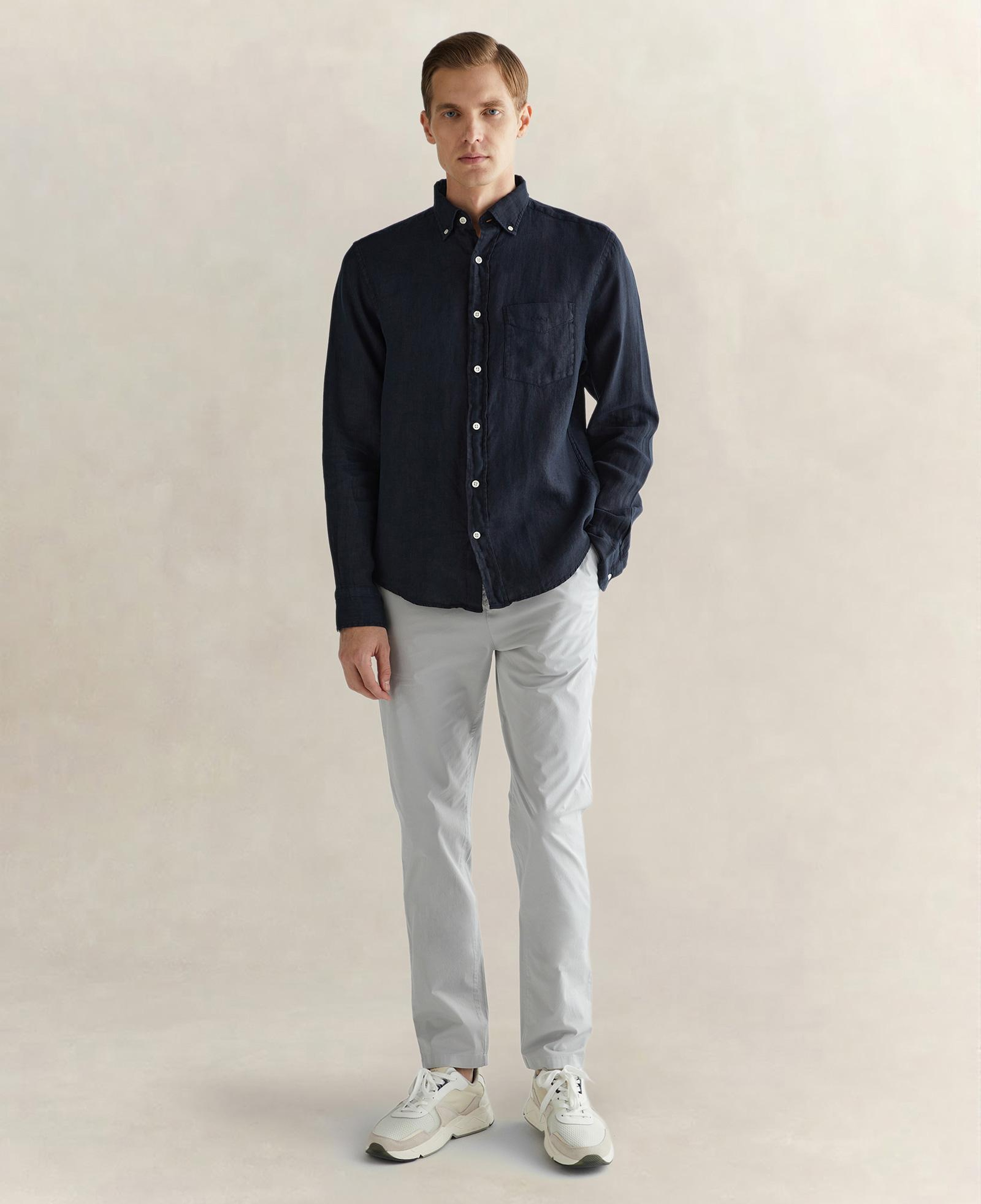 GANT Erkek Siyah Regular Fit Düğmeli Yaka Keten Gömlek