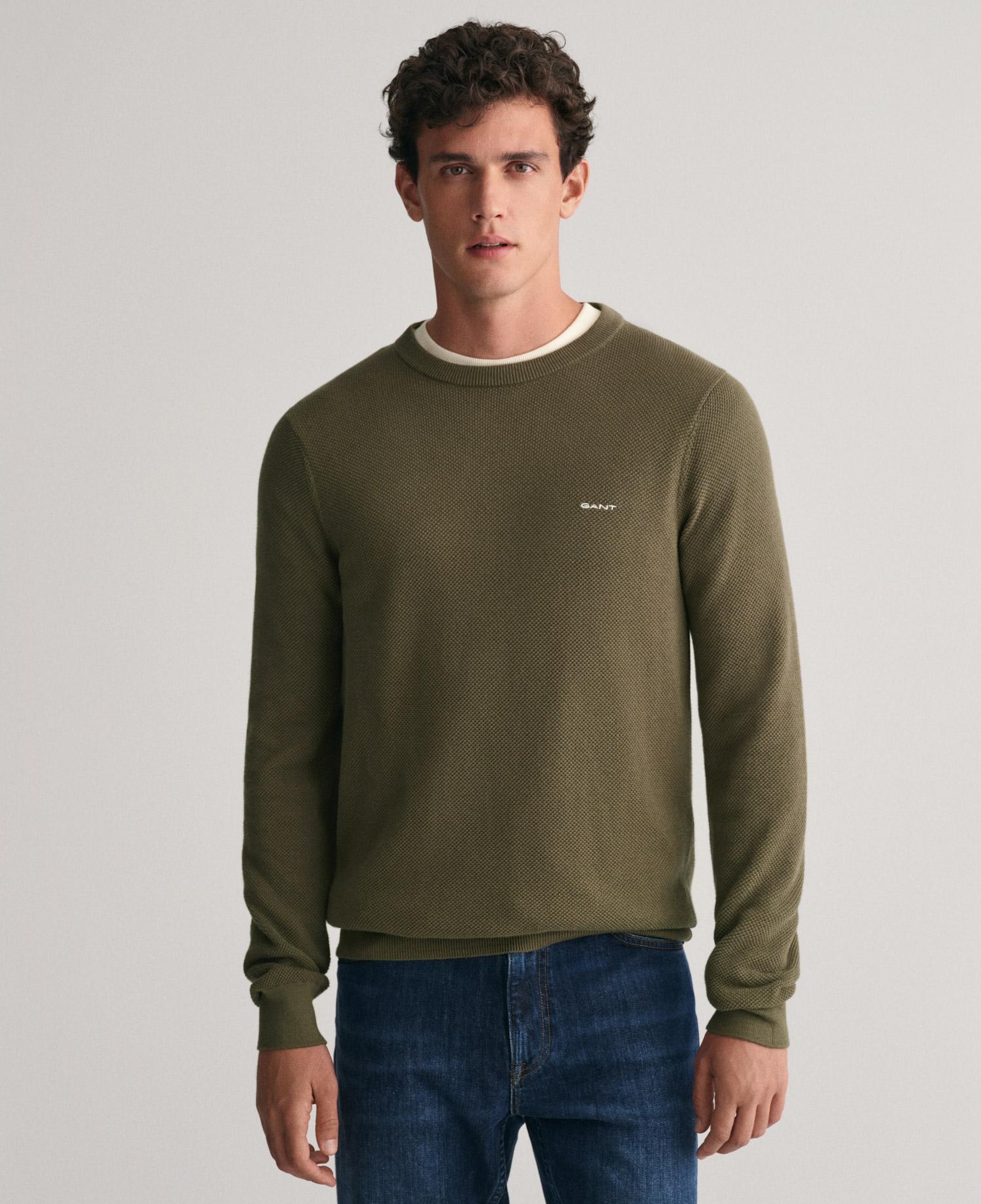 GANT Erkek Yeşil Regular Fit Bisiklet Yaka Kazak