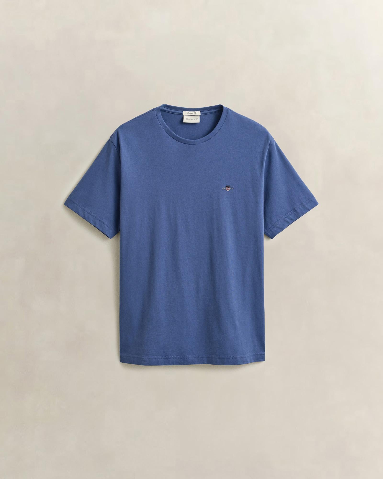 GANT Erkek Mavi Bisiklet Yaka Regular Fit Logolu T-Shirt