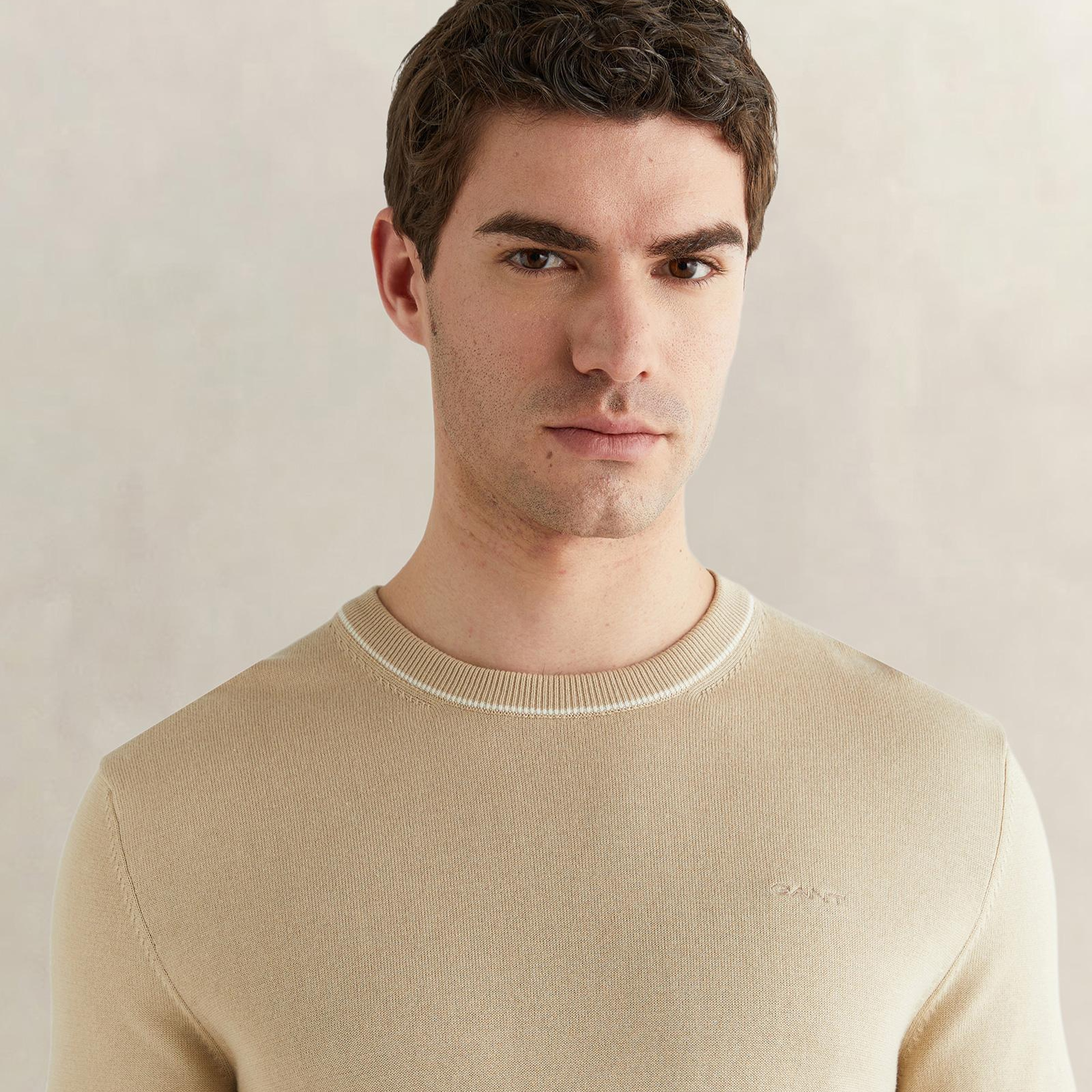 GANT Erkek Bej Regular Fit Kısa Kollu Triko