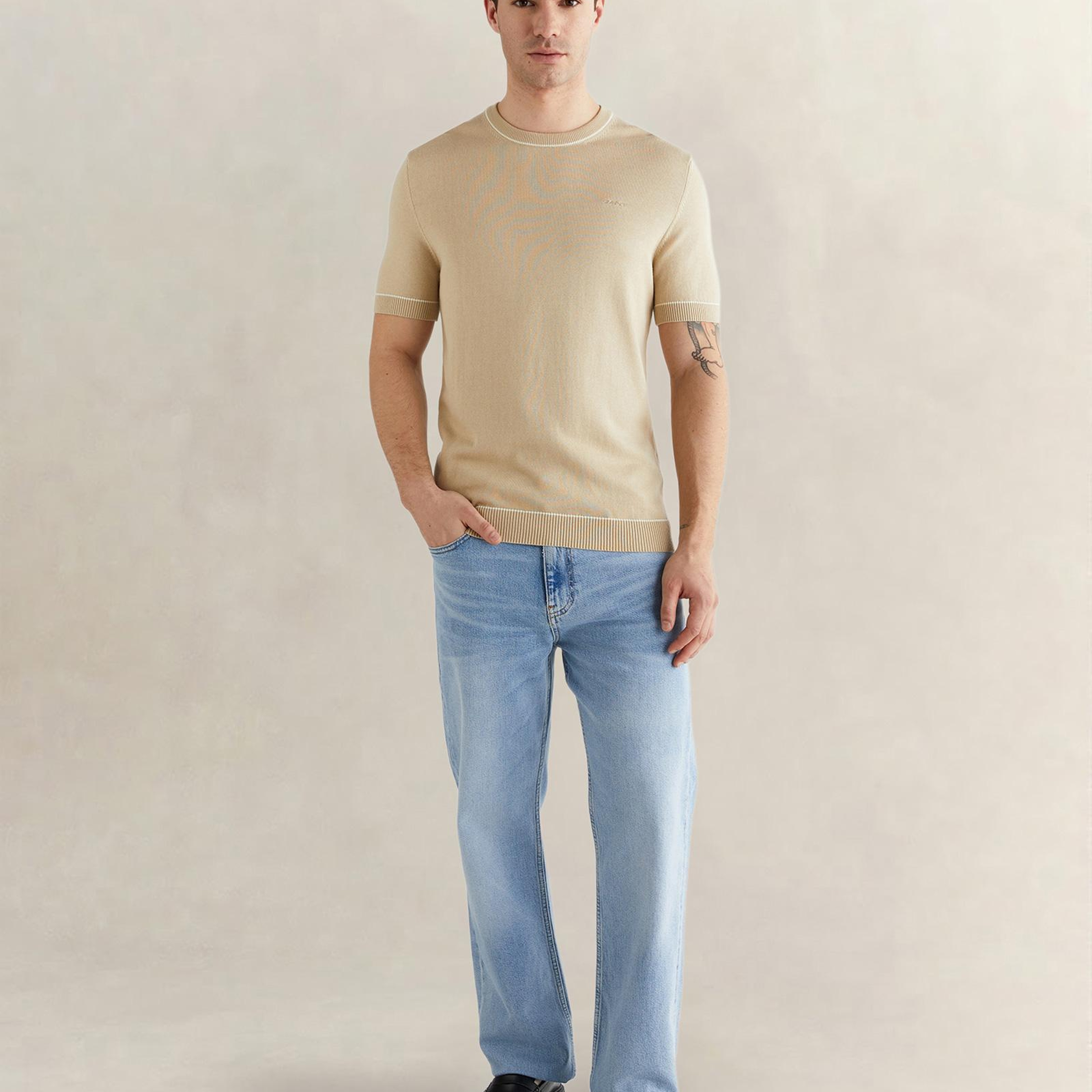 GANT Erkek Bej Regular Fit Kısa Kollu Triko