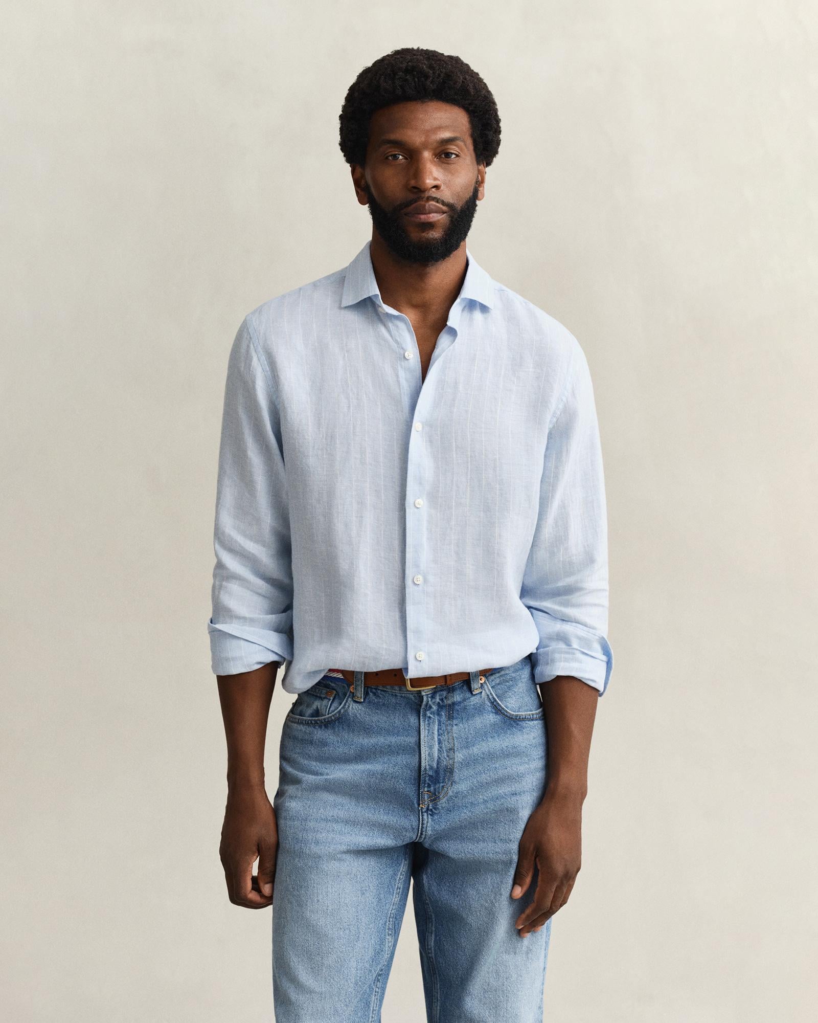 GANT Erkek Mavi Regular Fit Çizgili Gömlek