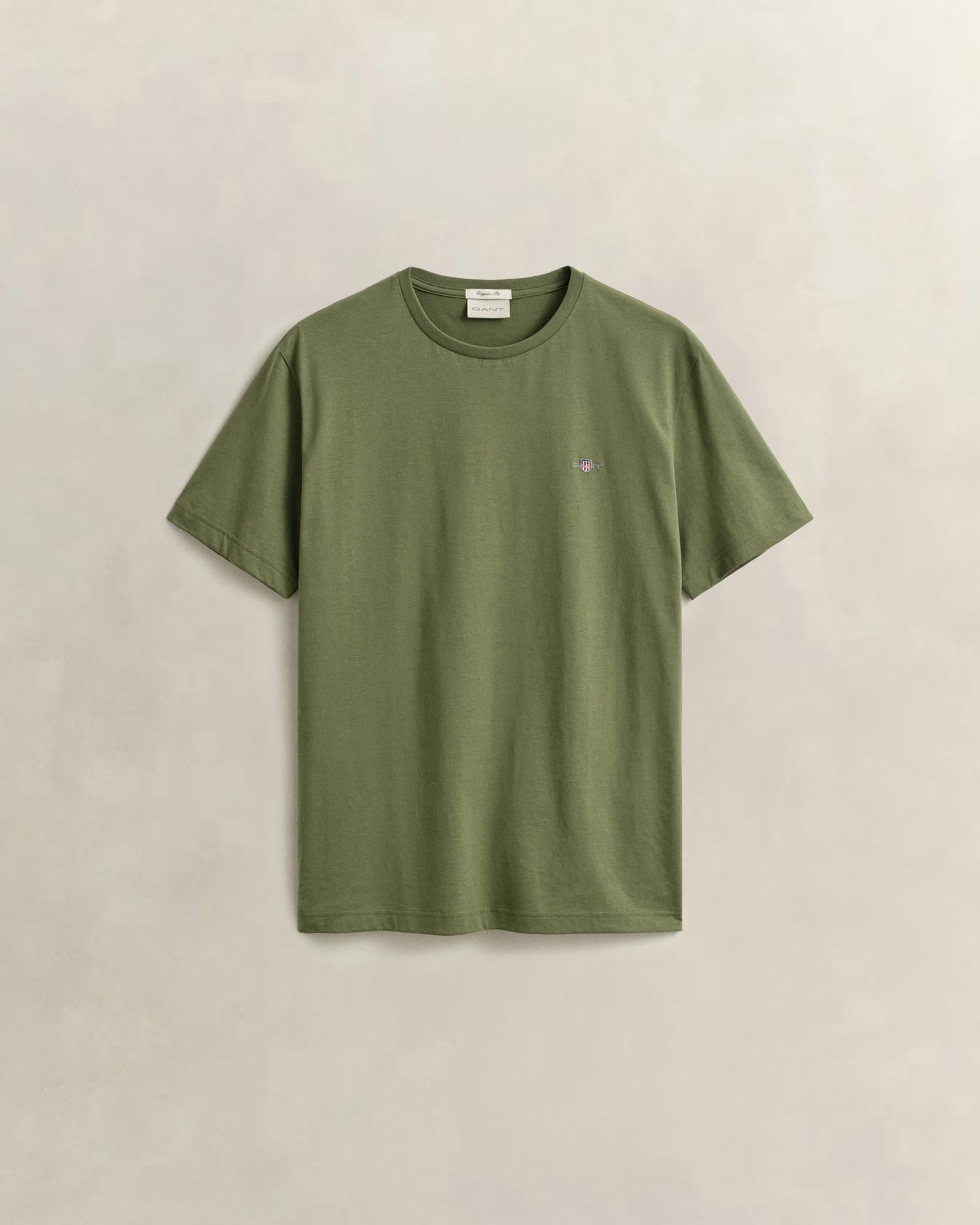 GANT Erkek Yeşil Bisiklet Yaka Regular Fit Logolu T-Shirt