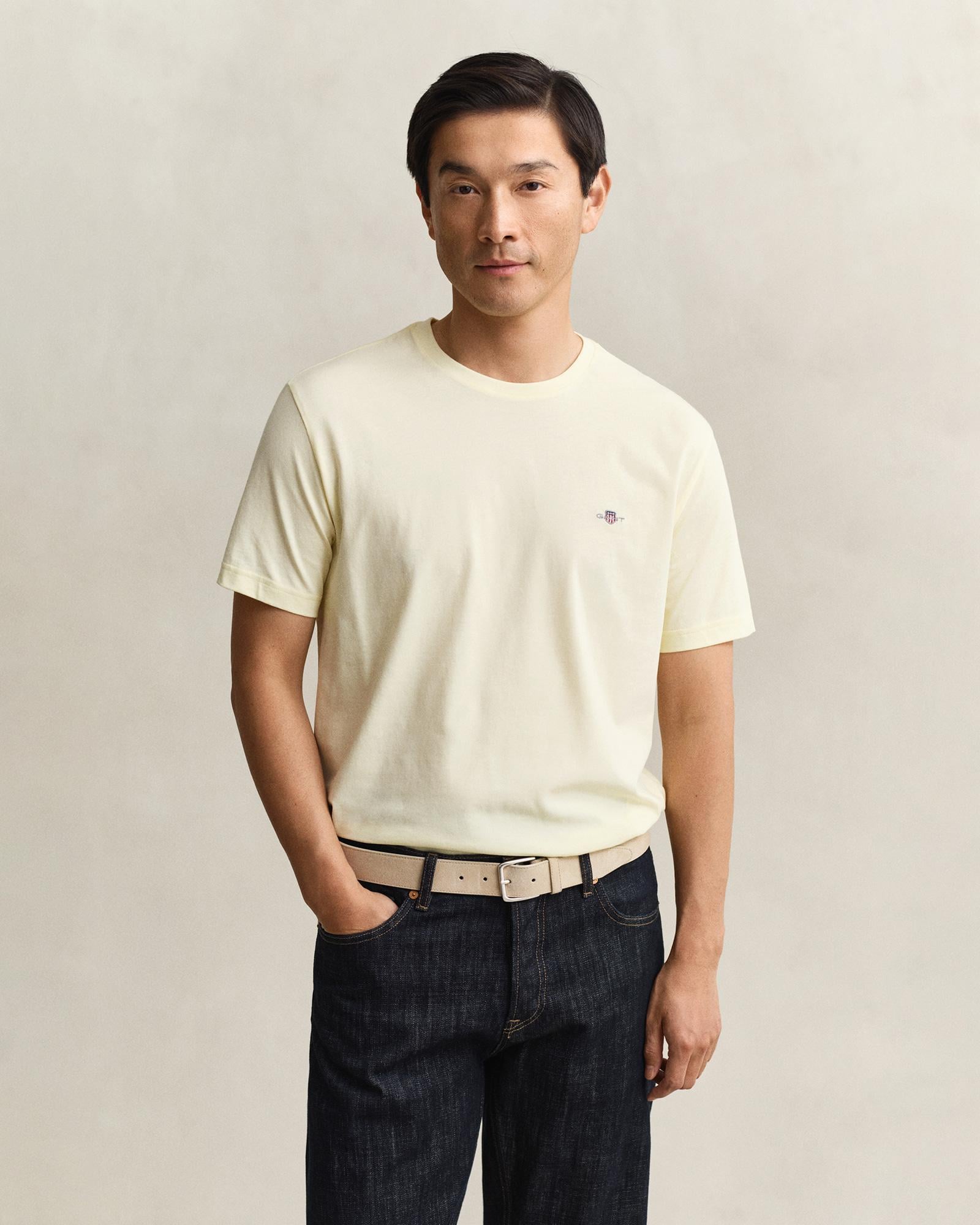 GANT Erkek Sarı Bisiklet Yaka Regular Fit Logolu T-Shirt