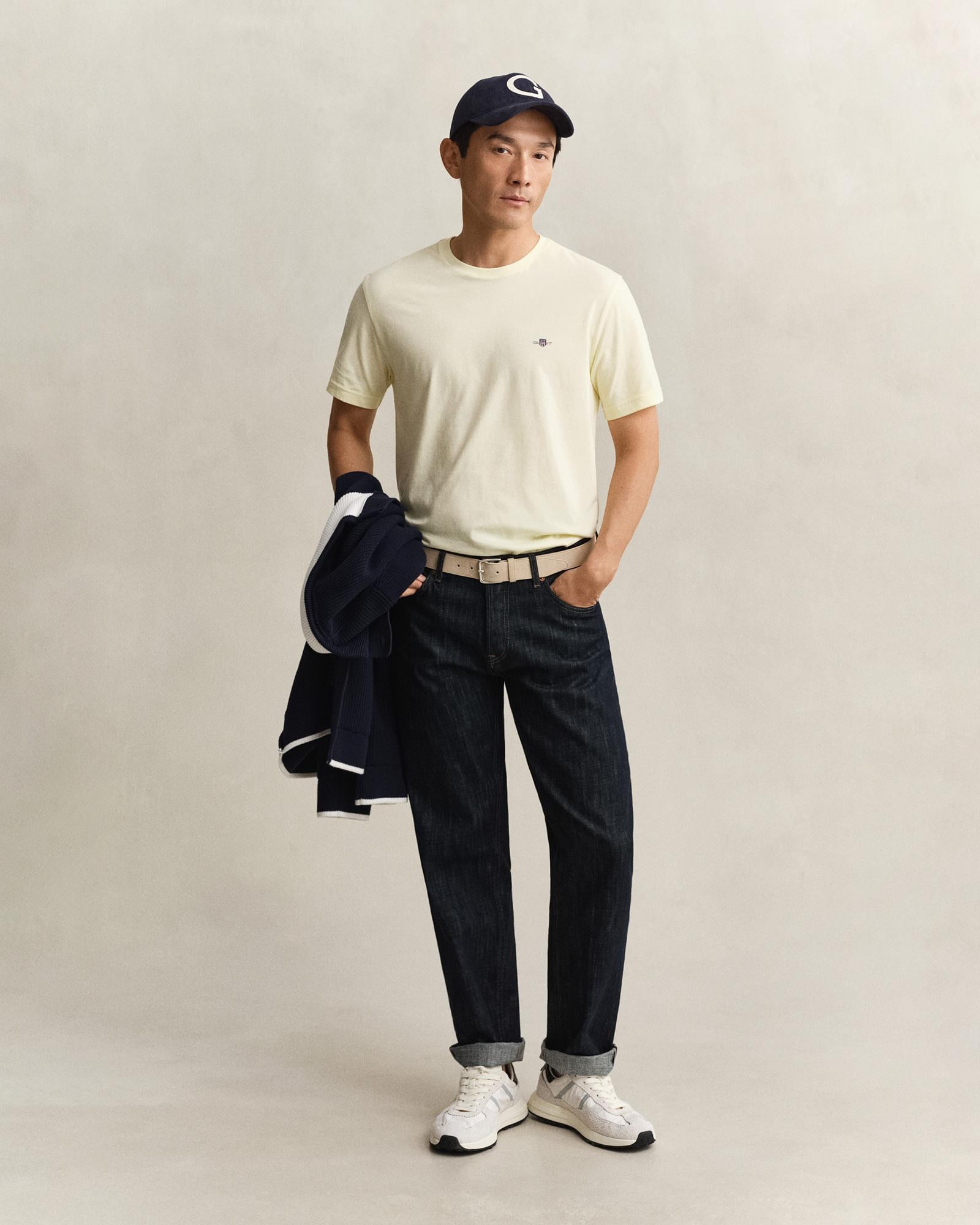 GANT Erkek Sarı Bisiklet Yaka Regular Fit Logolu T-Shirt