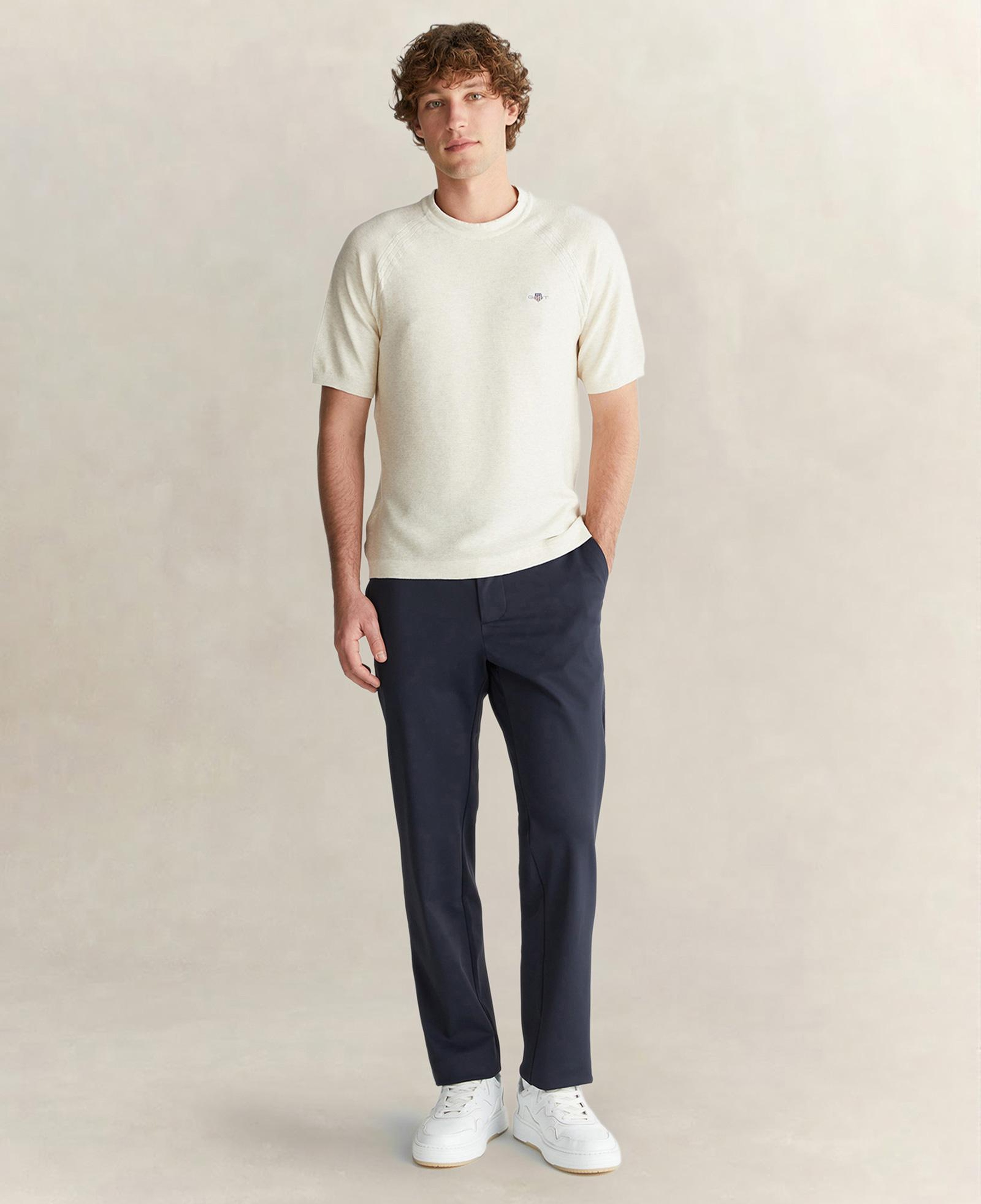 GANT Erkek Bej Regular Fit Bisiklet Yaka Kısa Kollu Triko