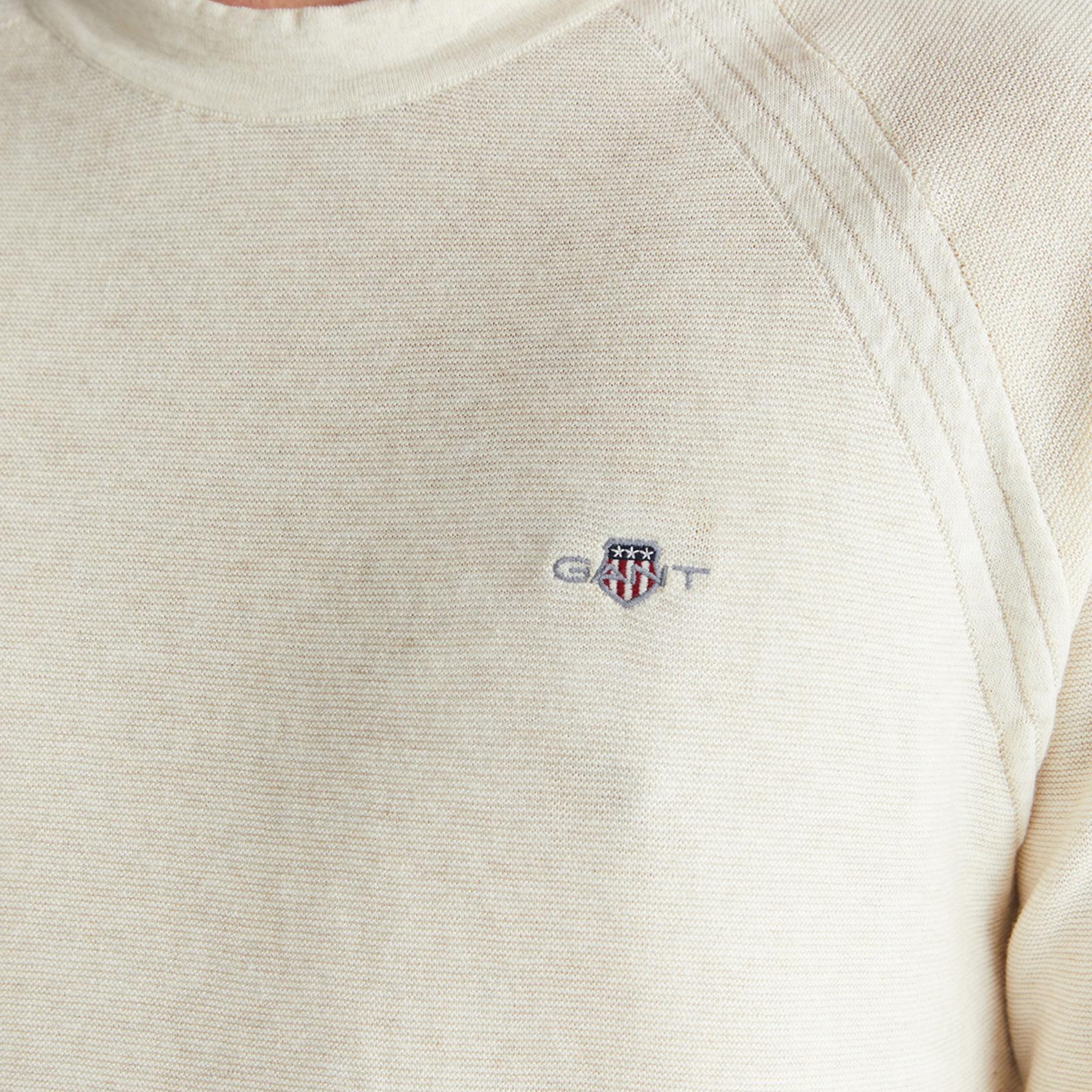 GANT Erkek Bej Regular Fit Bisiklet Yaka Kısa Kollu Triko